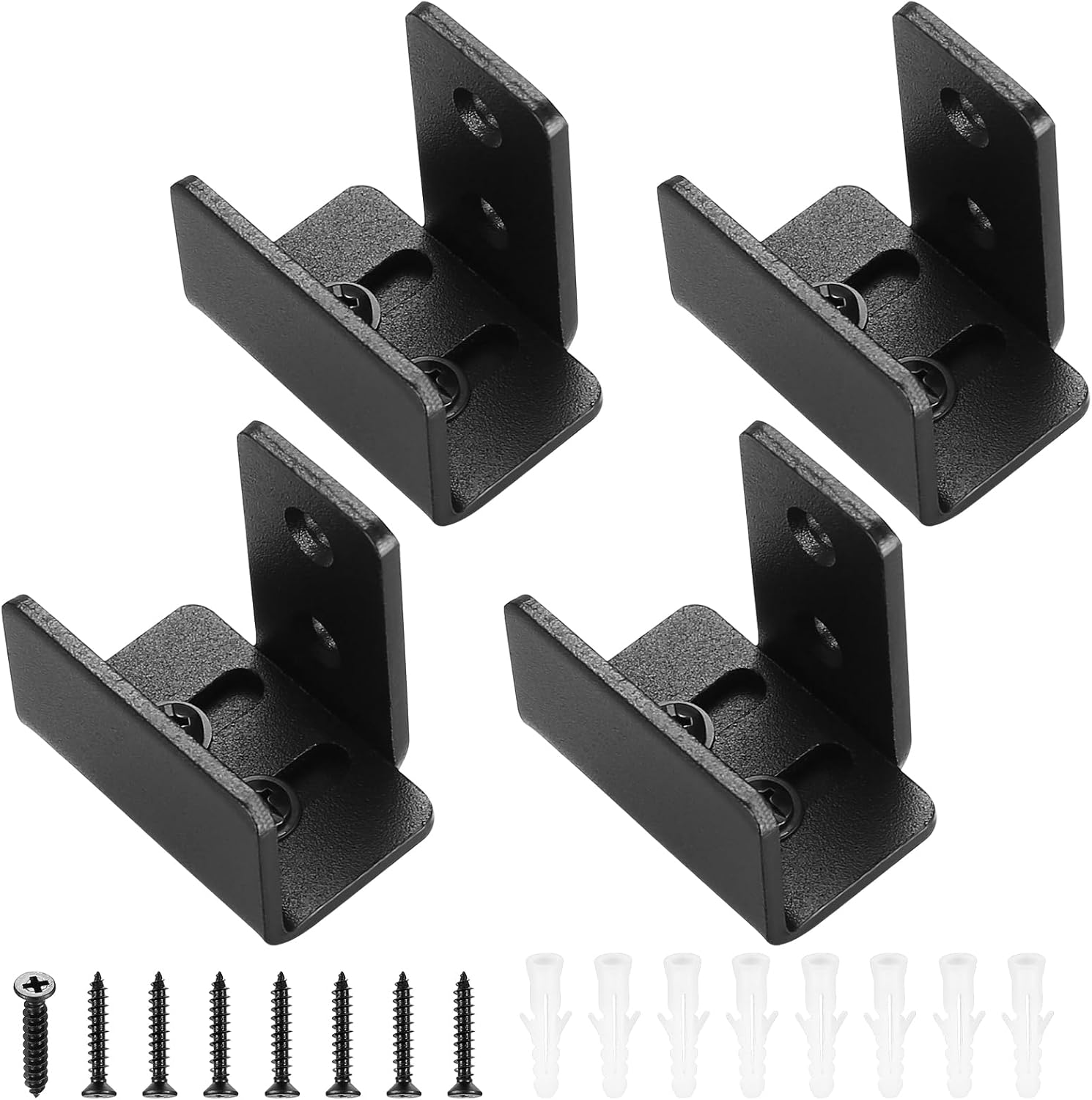 Sliding Barn Door Bottom Floor Guide, 4 Pcs U Shape Sliding Barn Door Hardware, Black Adjustable Floor Guide Wall Mount & Flush Flat Bottom Design for Door Cabinet, Up to 1-7/16" W 1-7/8" H