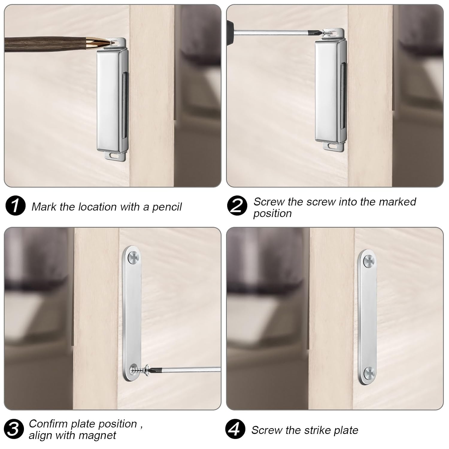4 Pcs Magnetic Door Catch 150lb Stainless Steel Heavy Duty Strong Magnetic Cabinet Magnets for Closure Wardrobe Closet Cupboard Kitchen Bathroom Room Automatic