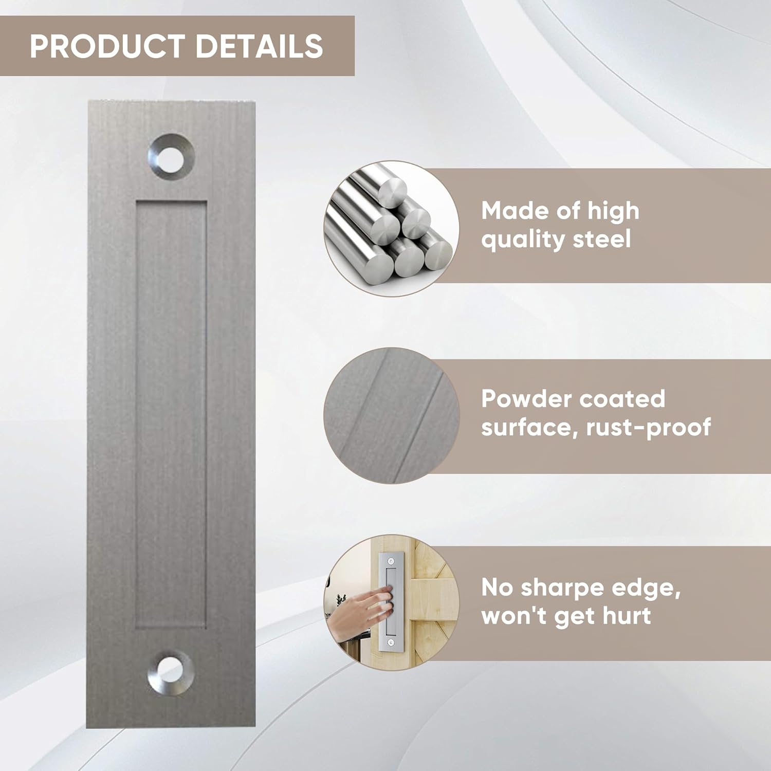 8'' Sliding Barn Door Handle Stainless Steel Modern Simple Finger Flush Pull Handle for Gates Garages Sliding Doors Cabinets Closet and Drawers