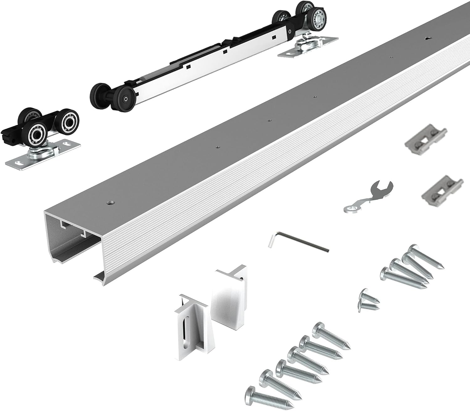 6FT Commercial Grade Pocket Door Hardware and Track Set with Soft Close Mechanism, Sliding Door Hardware for Door Wide 24"-36", Durable and Smoothly