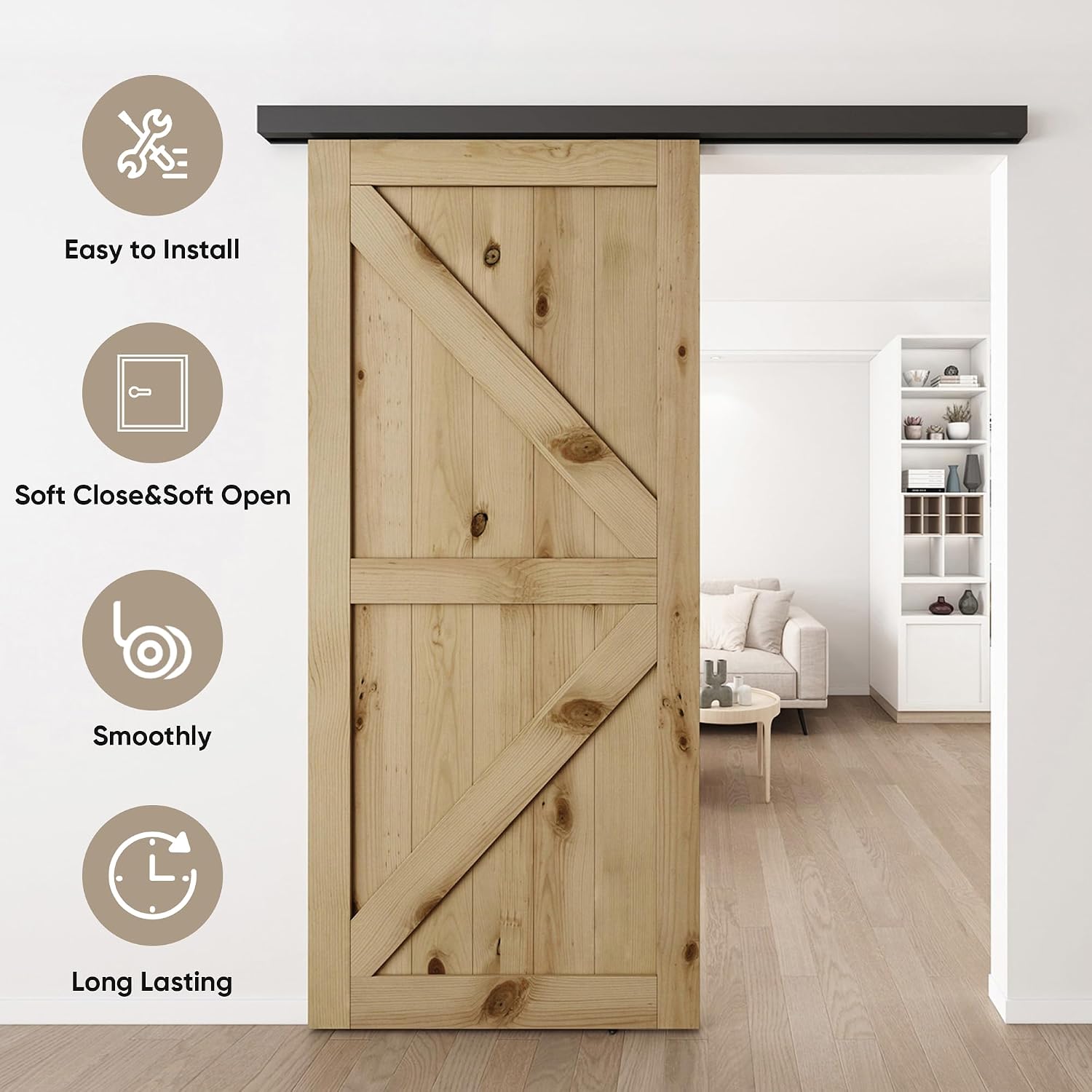 8FT Sliding Barn Door Hardware Track Kit, Aluminium Alloy Box Rail Wall Mount Barn Door Hardware, for Interior Wooden Door