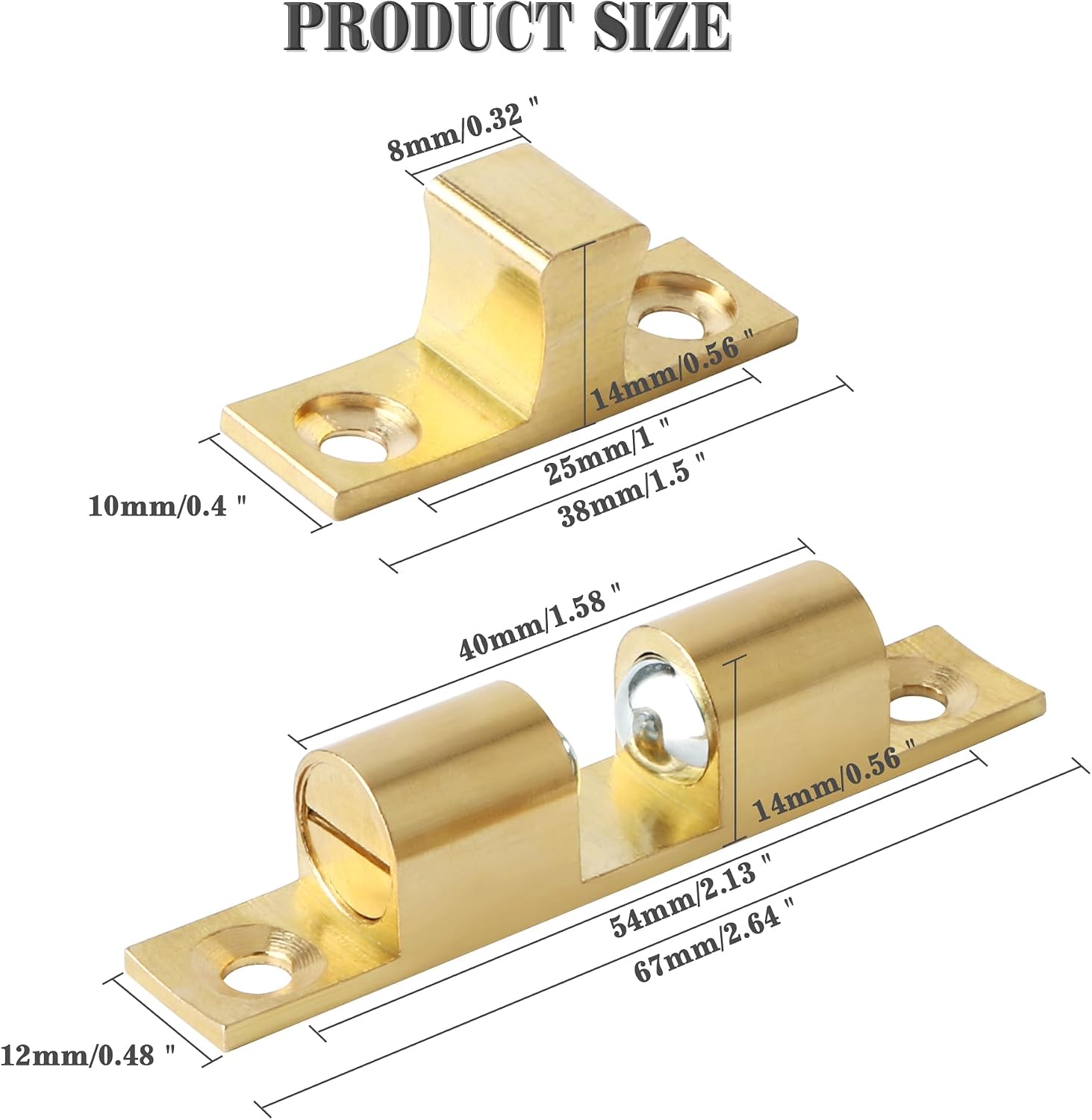 Double Roller Catch Cabinet Latches,Adjustable Double Ball Tension Roller Catch Latch Brass Cabinet Door Latch,67mm Solid Brass Cabinet Latches and Catches,Pack of 4