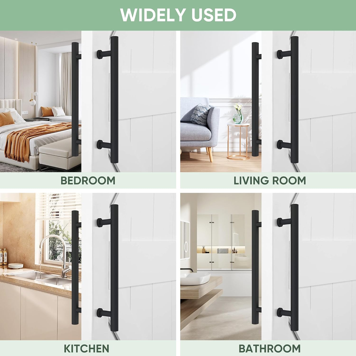 16" Matte Black Stainless Steel Barn Door Handles - Heavy Duty Door Pull Set for Sliding Barn Doors, Pocket Doors