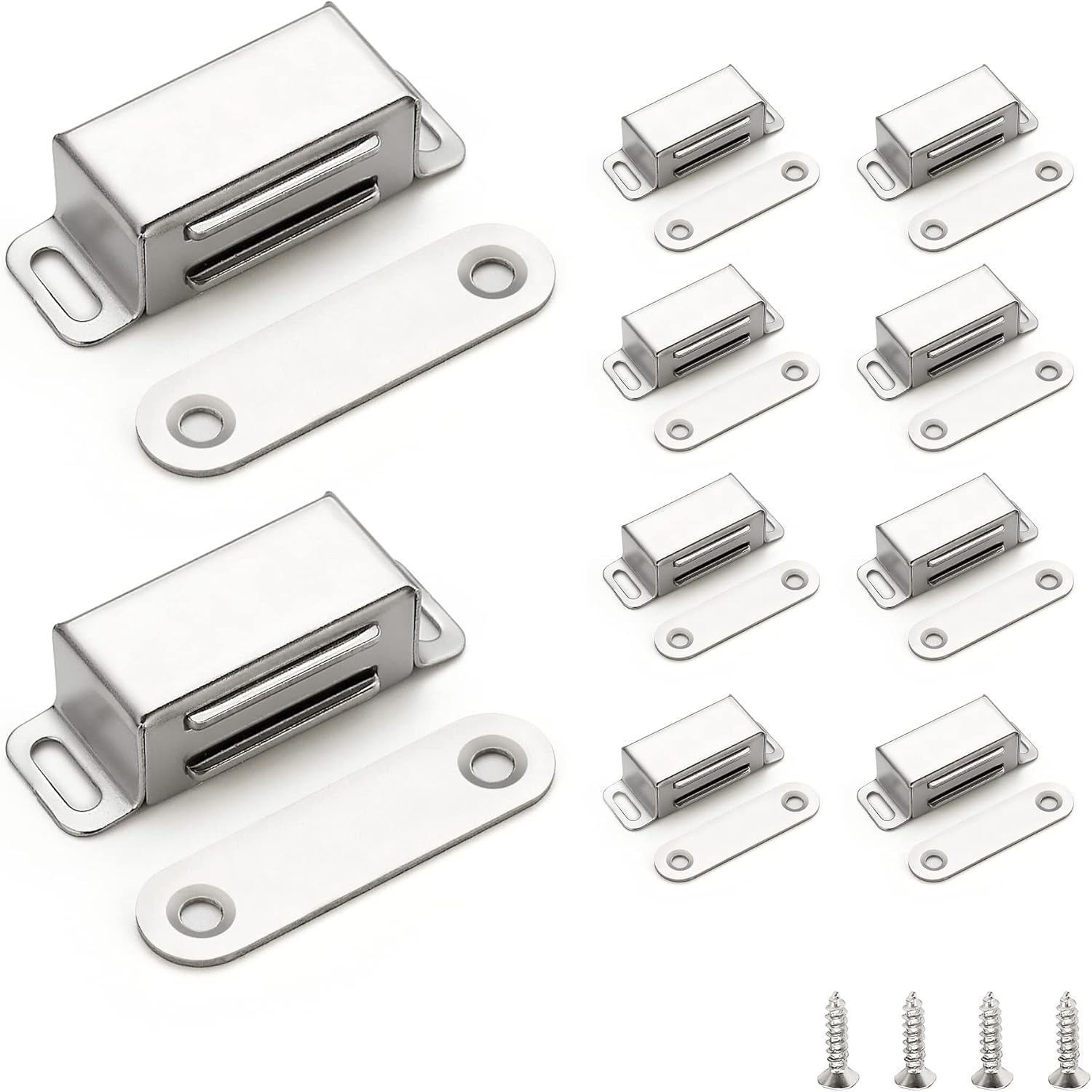 10 Pack | Stainless Steel Closures, Magnetic Cabinet Latch, For Kitchen Cabinets, Drawers, Cupboards, Wardrobes, Hidden Door Hardware