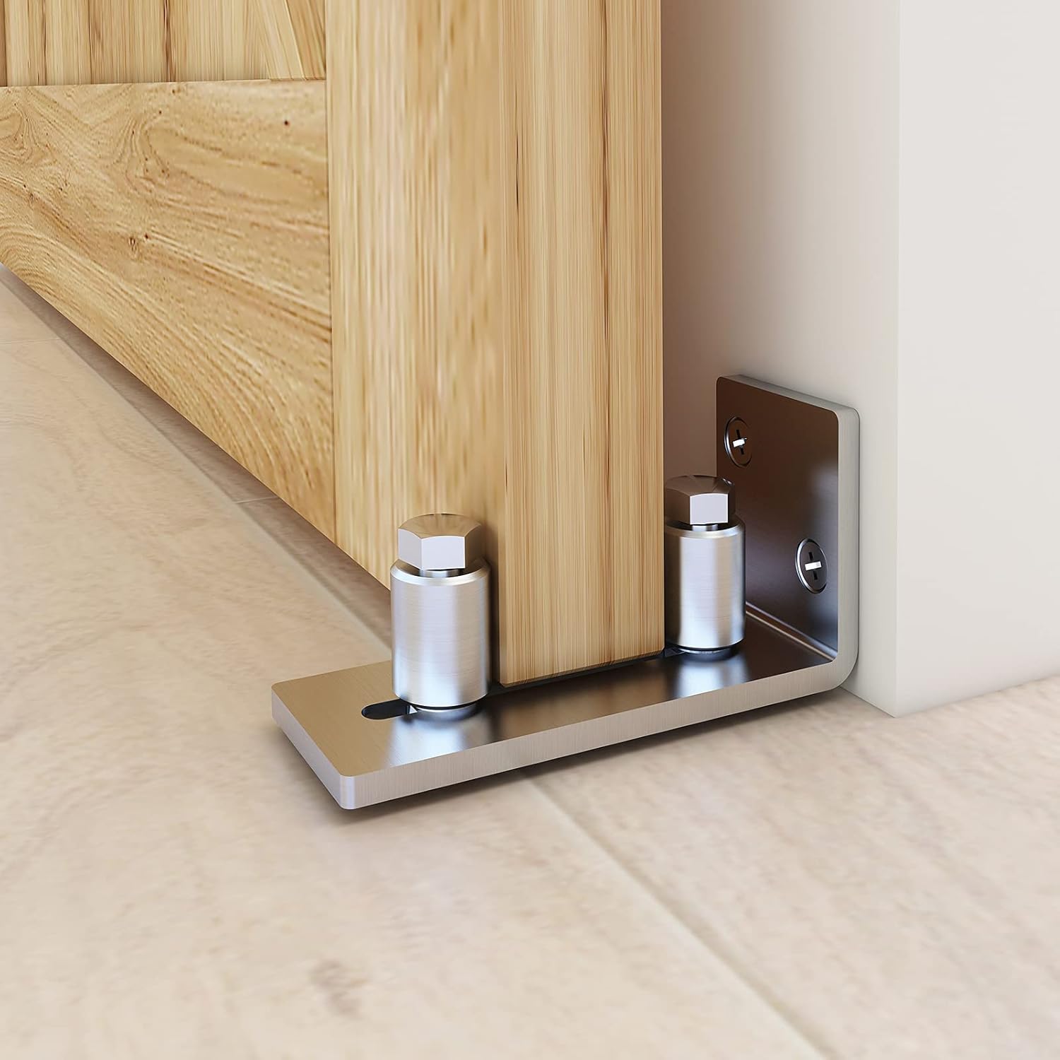 Scratch Resistant Stainless Steel Sliding Door Floor Guide, Adjustable Roller Wall Mounted Guide for Door Thick Up to 2-1/8", Flush Bottom Design, Smoothly and Quietly