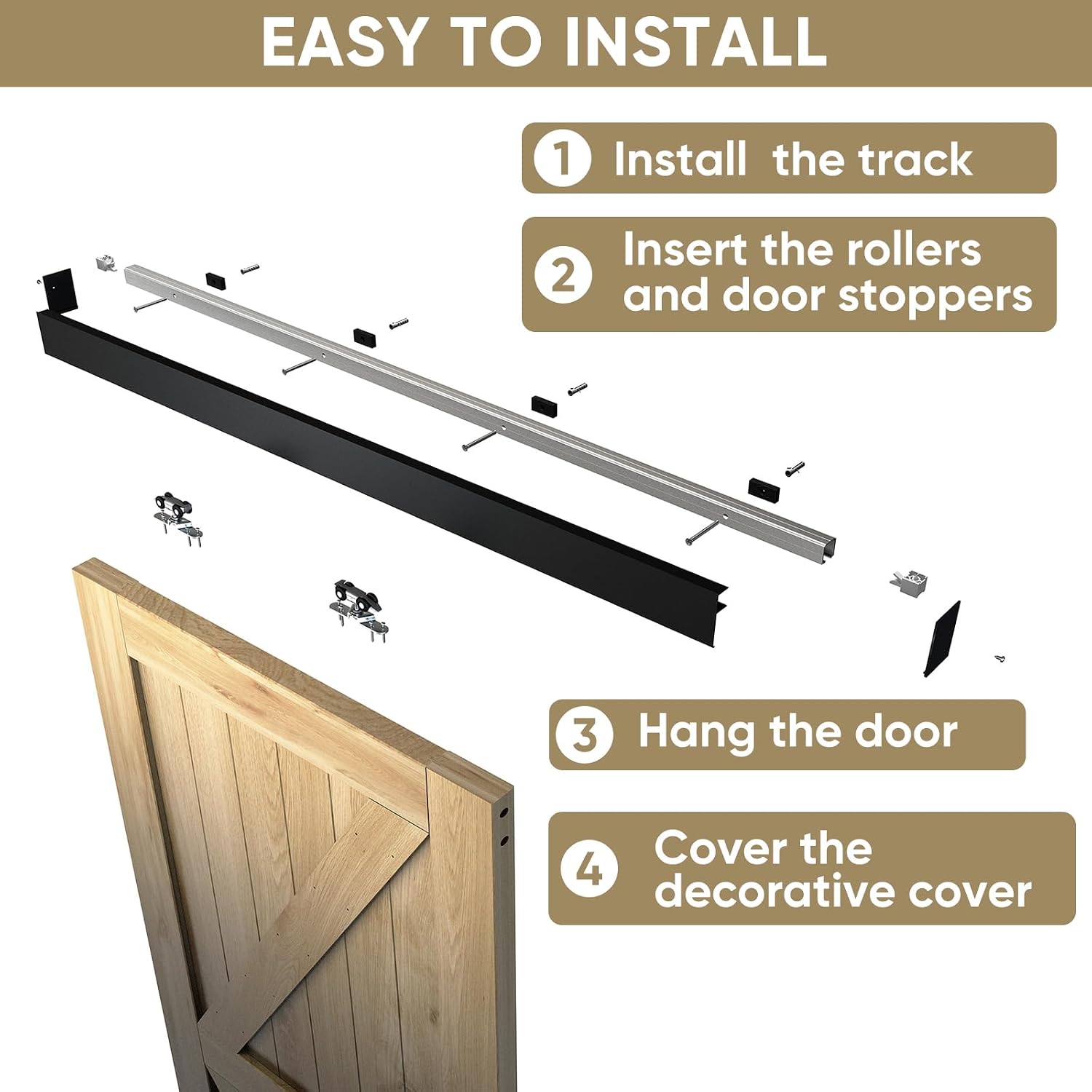 6FT Barn Door Hardware Kit, Aluminium Alloy Box Rail Hardware, Low Clearance Sliding Door Track for Classic Modern Interior Single Wooden Door