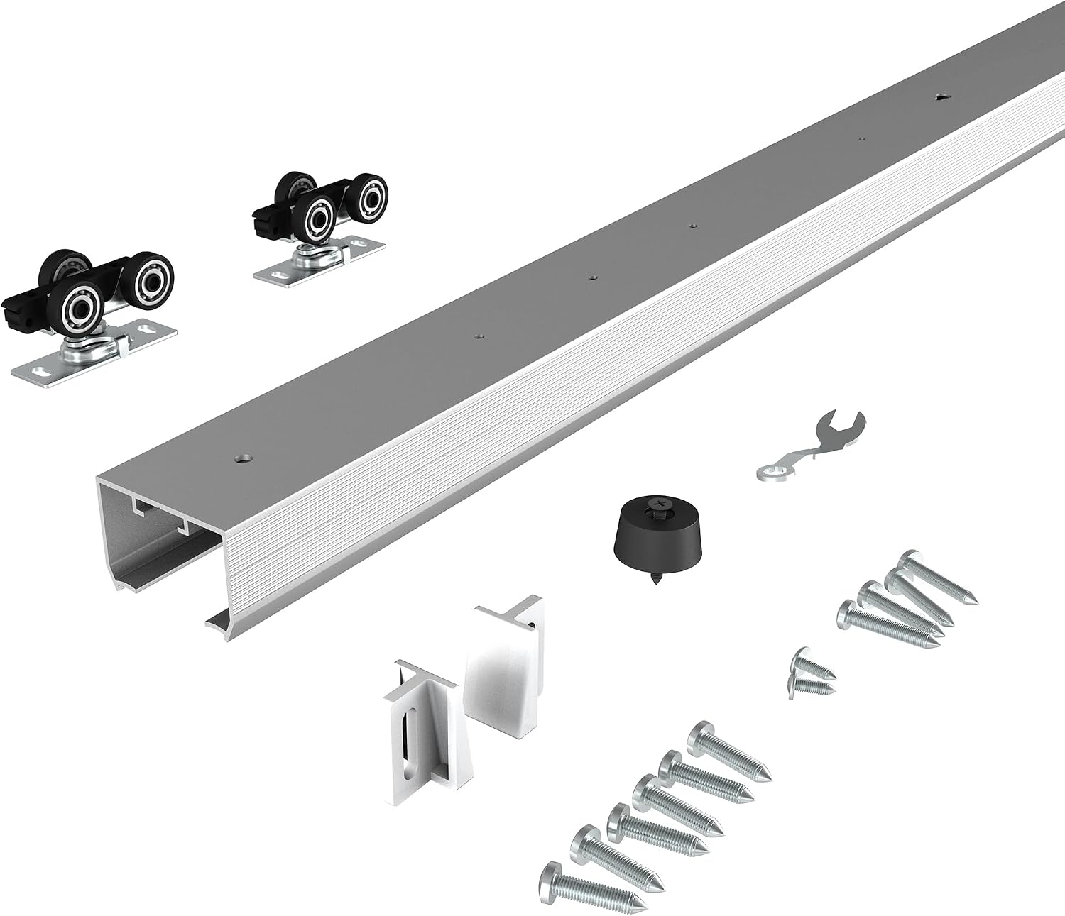 4FT Commercial Grade Pocket Door Hardware and Track Set, Sliding Door Hardware 44.69", Durable and Smoothly