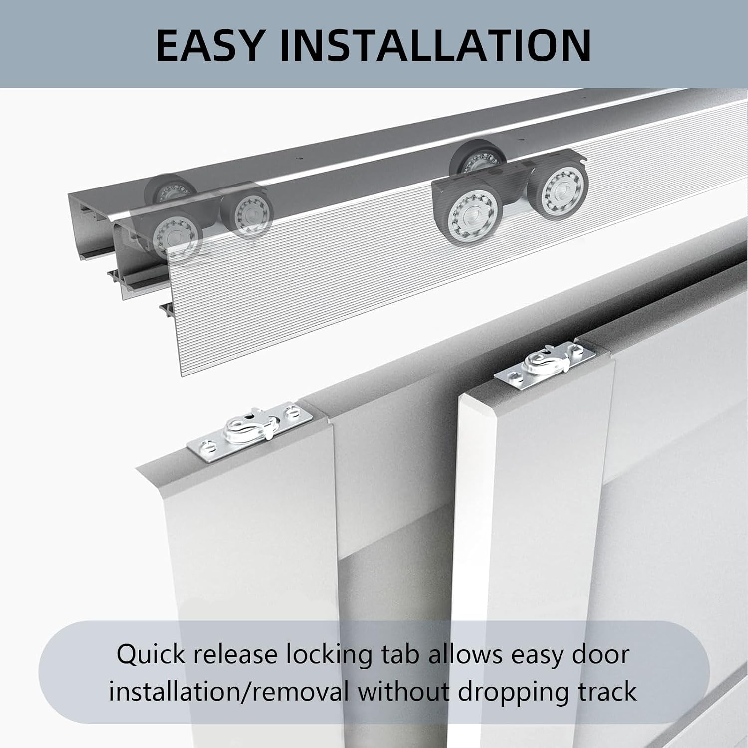 8FT/96" Bypass Door Hardware,Heavy Duty Aluminum Sliding Closet Door Hardware Set with Finger Pulls for 4 Doors System,Sturdiness and Smoothly,Easy to Insatll