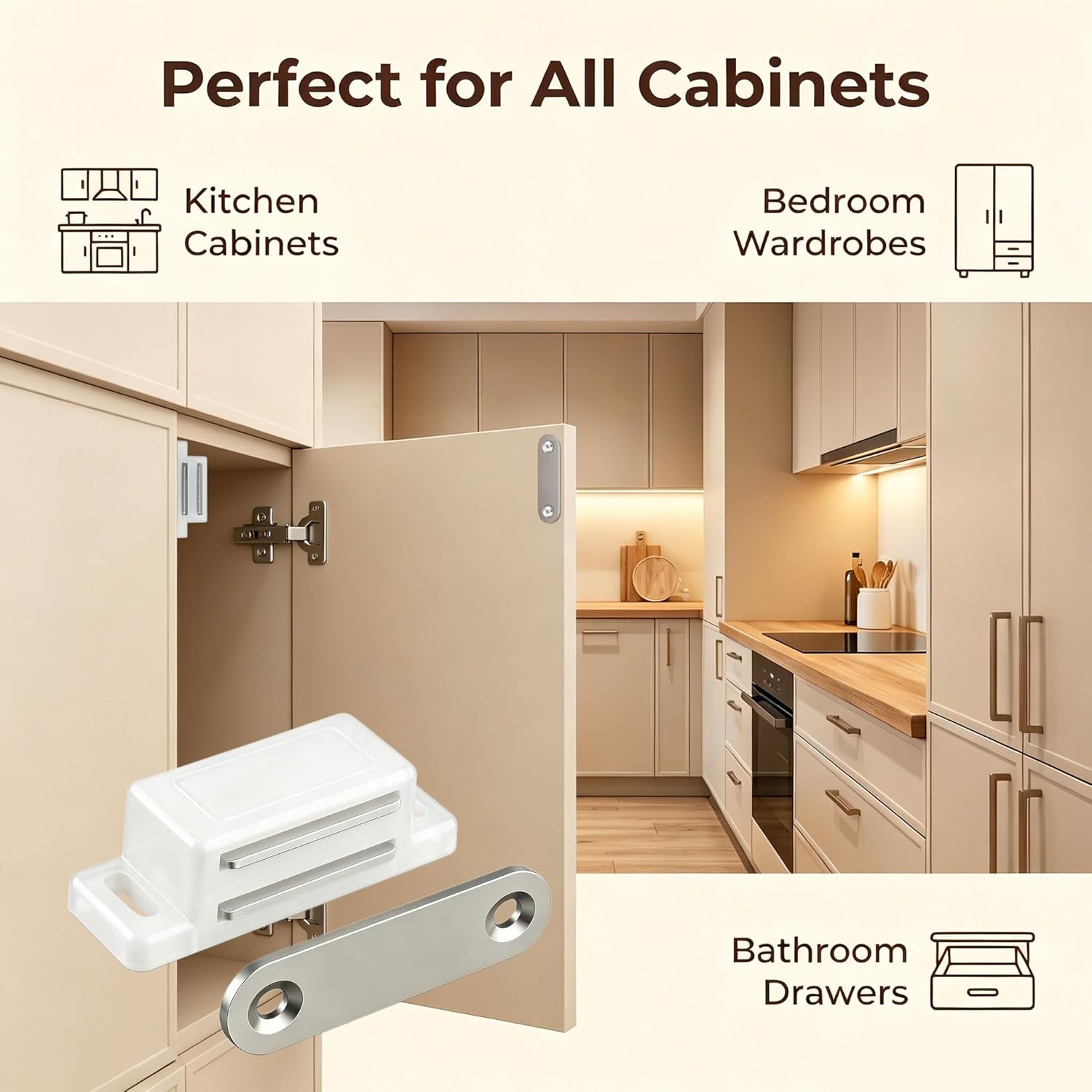 12 Pack White Cabinet Door Magnets Catch for Closure Cupboards Drawers Kitchen Bathroom and Shutters