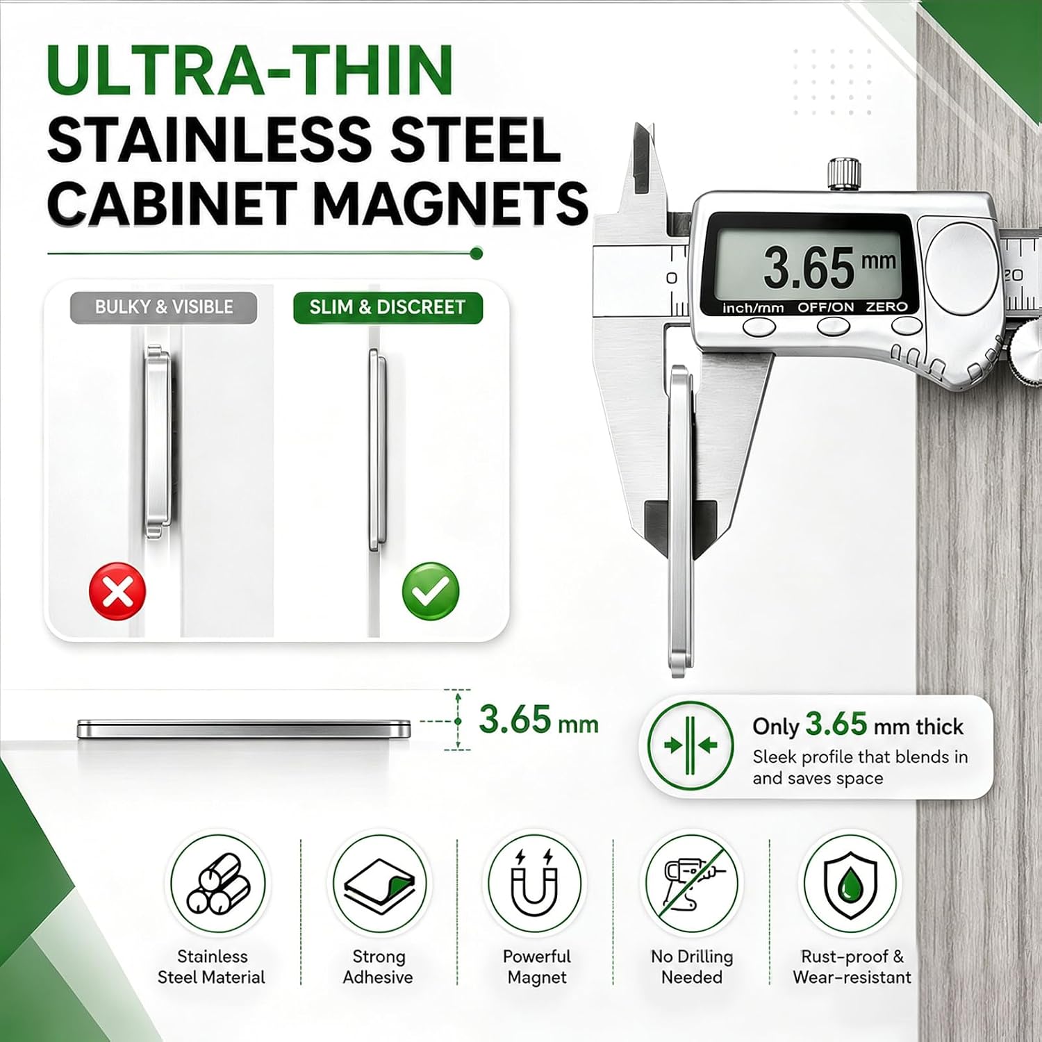 Ultra Thin Magnets for Cabinet Doors | Stainless Steel | Magnetic Cabinet Catch