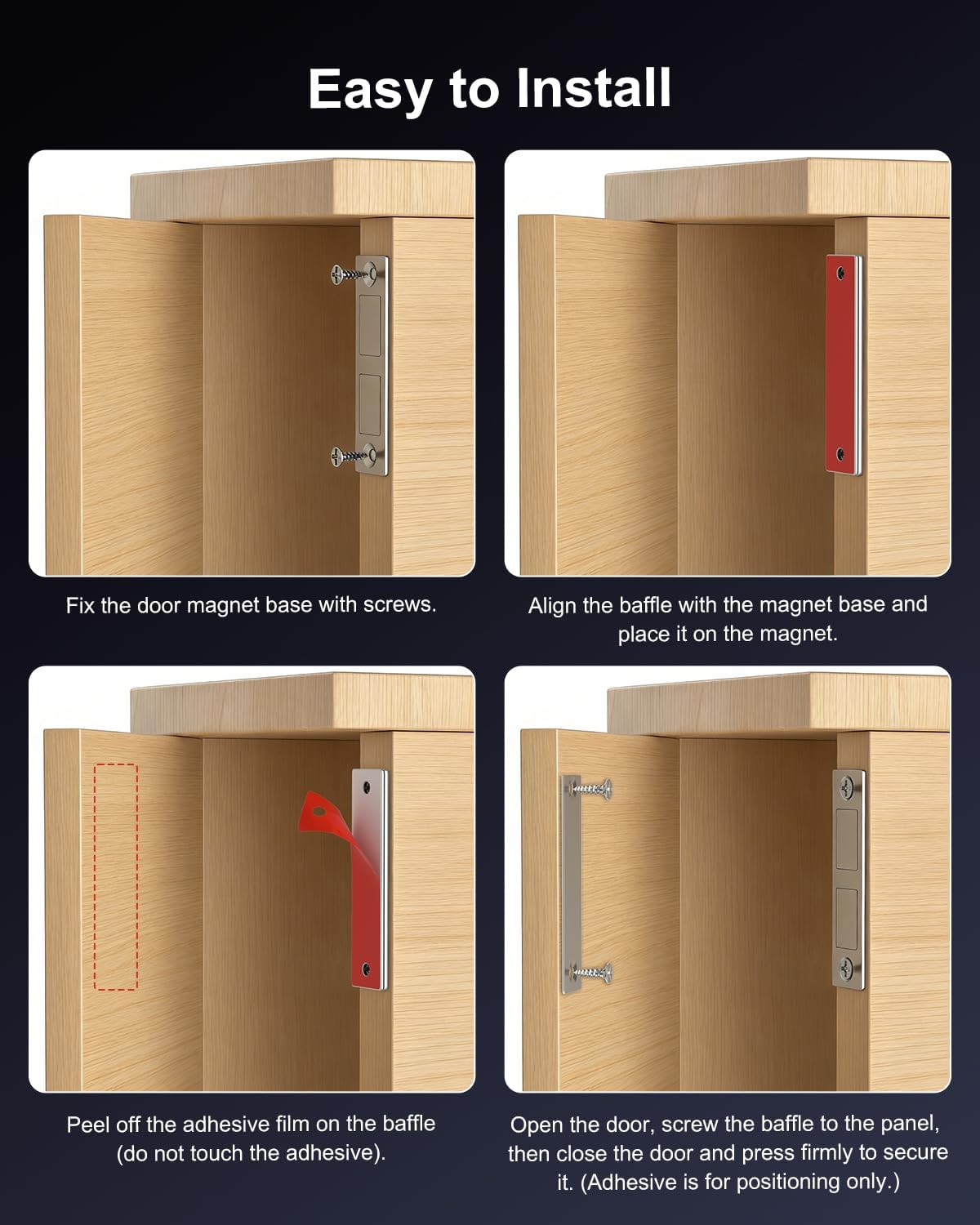 Heavy Duty Cabinet Magnets for Closure Double Magnetic Cabinet Door Catch Black Drawer Magnets Strong Hold for Closet, Wardrobe