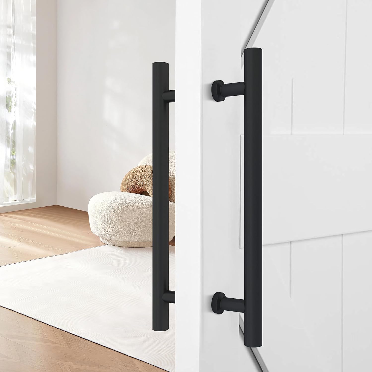 16" Matte Black Stainless Steel Barn Door Handles - Heavy Duty Door Pull Set for Sliding Barn Doors, Pocket Doors