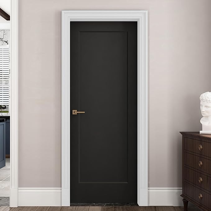 30"x80" 1-Panel Prefinished Laminate Black Hollow Core Door Slab, Pre-Assembled Waterproof Shaker Style Interior Door, NOT Pre-drilled and NOT Included Hardware