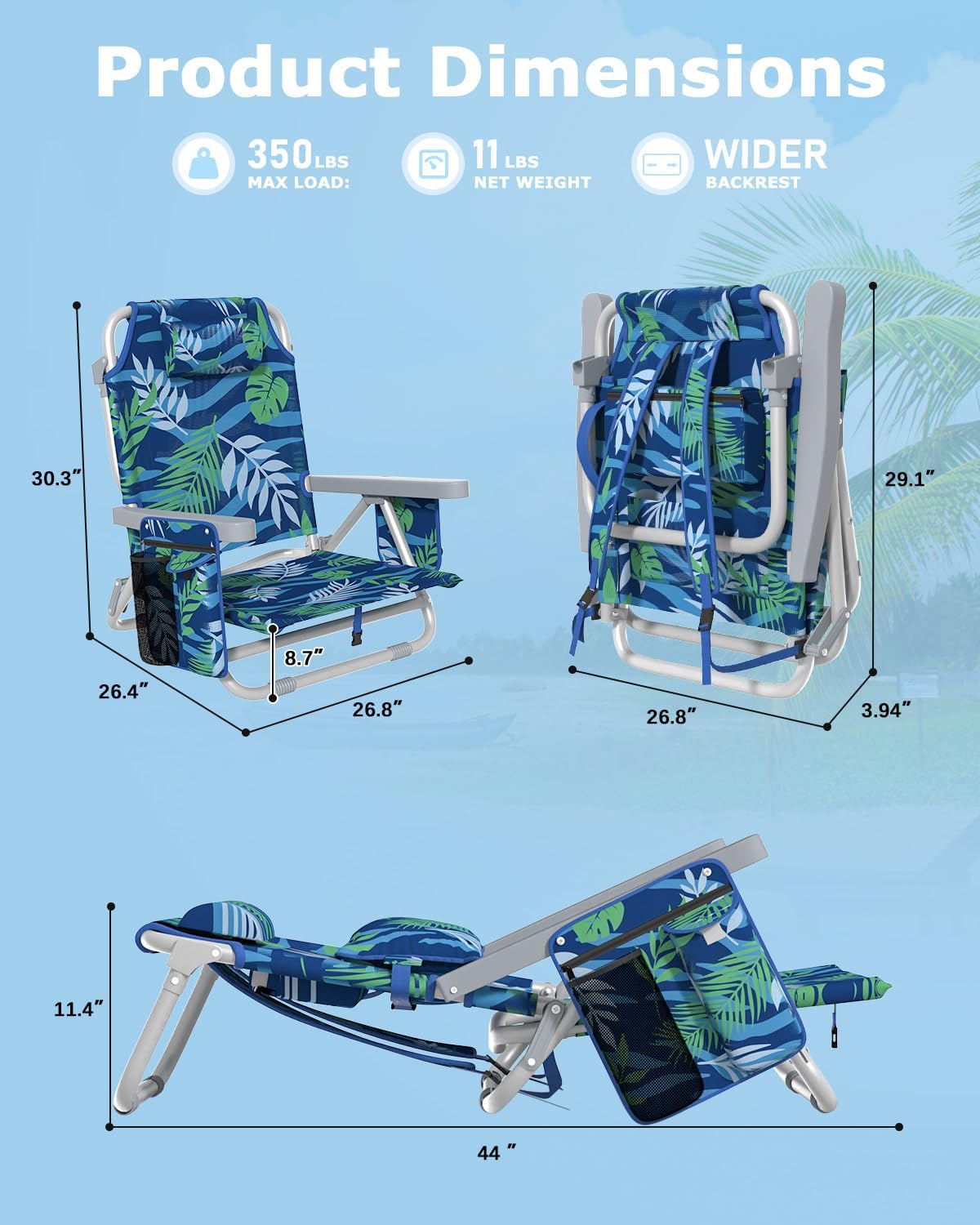 Camping Chair for Adults, Reclining Backpack Chair for Pool, Beach, Camping, Outdoors