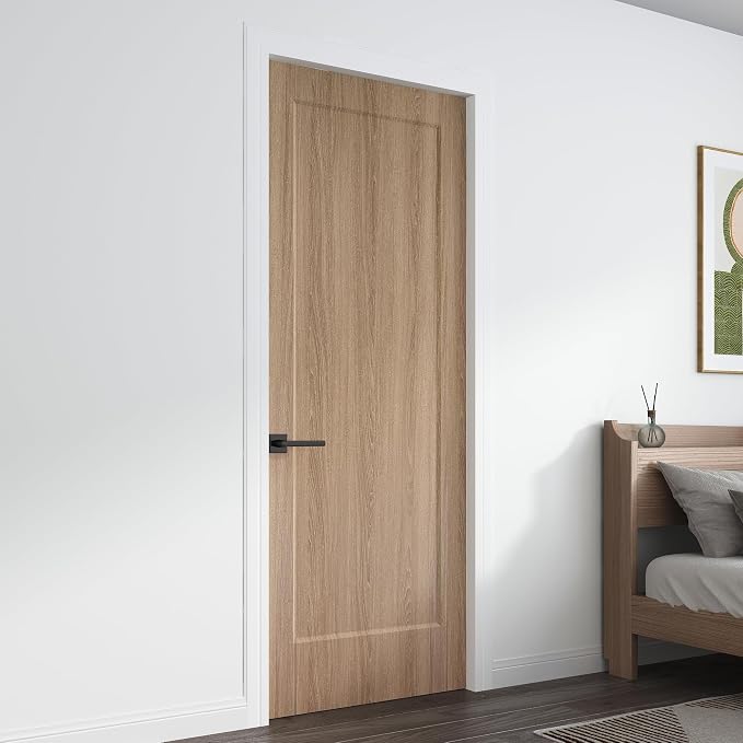 30"x80" 1-Panel Prefinished Laminate Oak Wood Finish Hollow Core Interior Door Slab, NOT Pre-drilled and NOT Included Hardware, Pre-Assembled Waterproof Shaker Style Slab Door