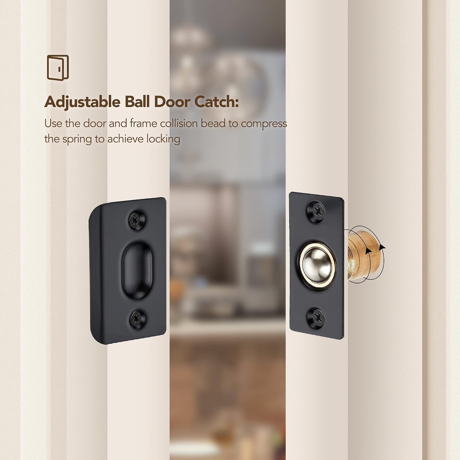 2 Pack Adjustable Door Ball Catch, Silver Closet Door Latch, Solid Brass Body & Stainless Steel Strike Plate
