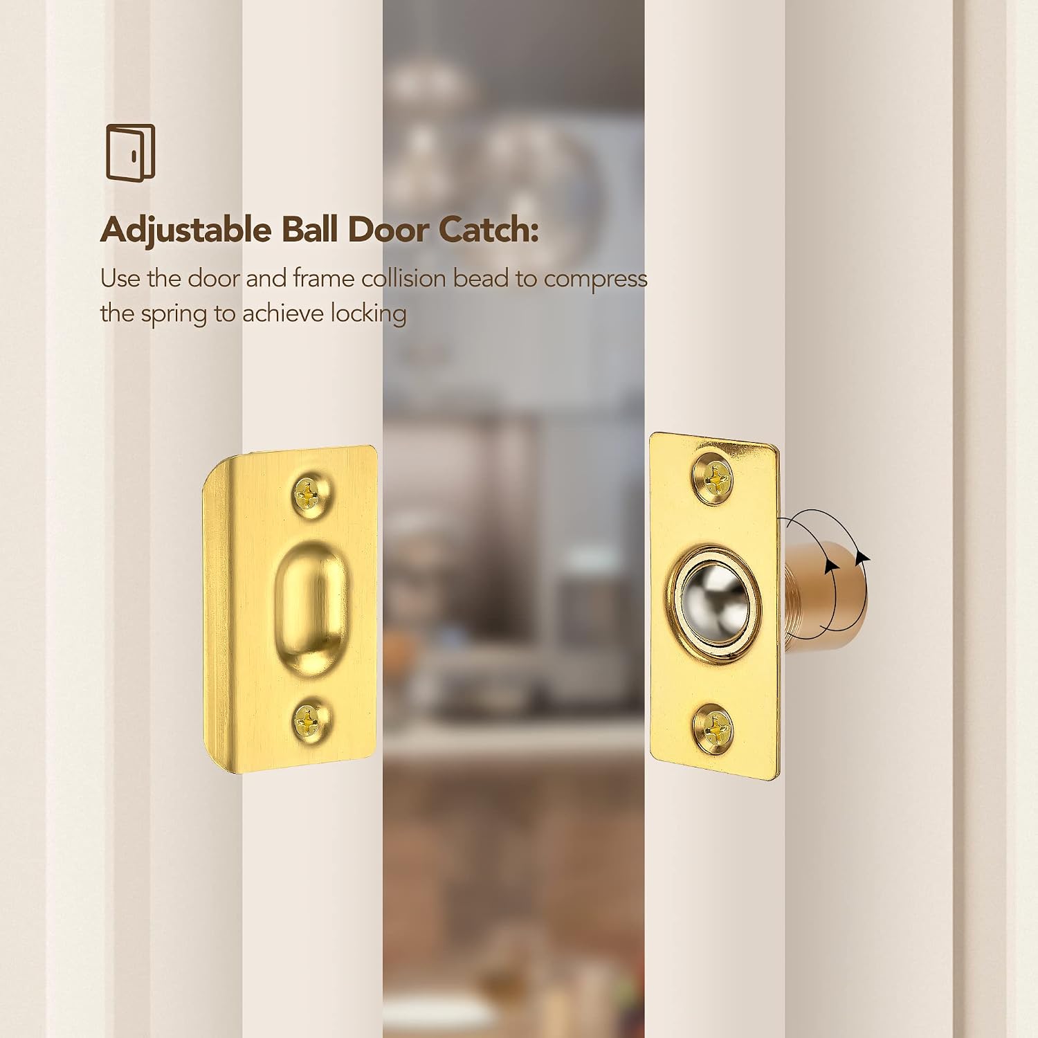 2 Pack Adjustable Door Ball Catch, Silver Closet Door Latch, Solid Brass Body & Stainless Steel Strike Plate