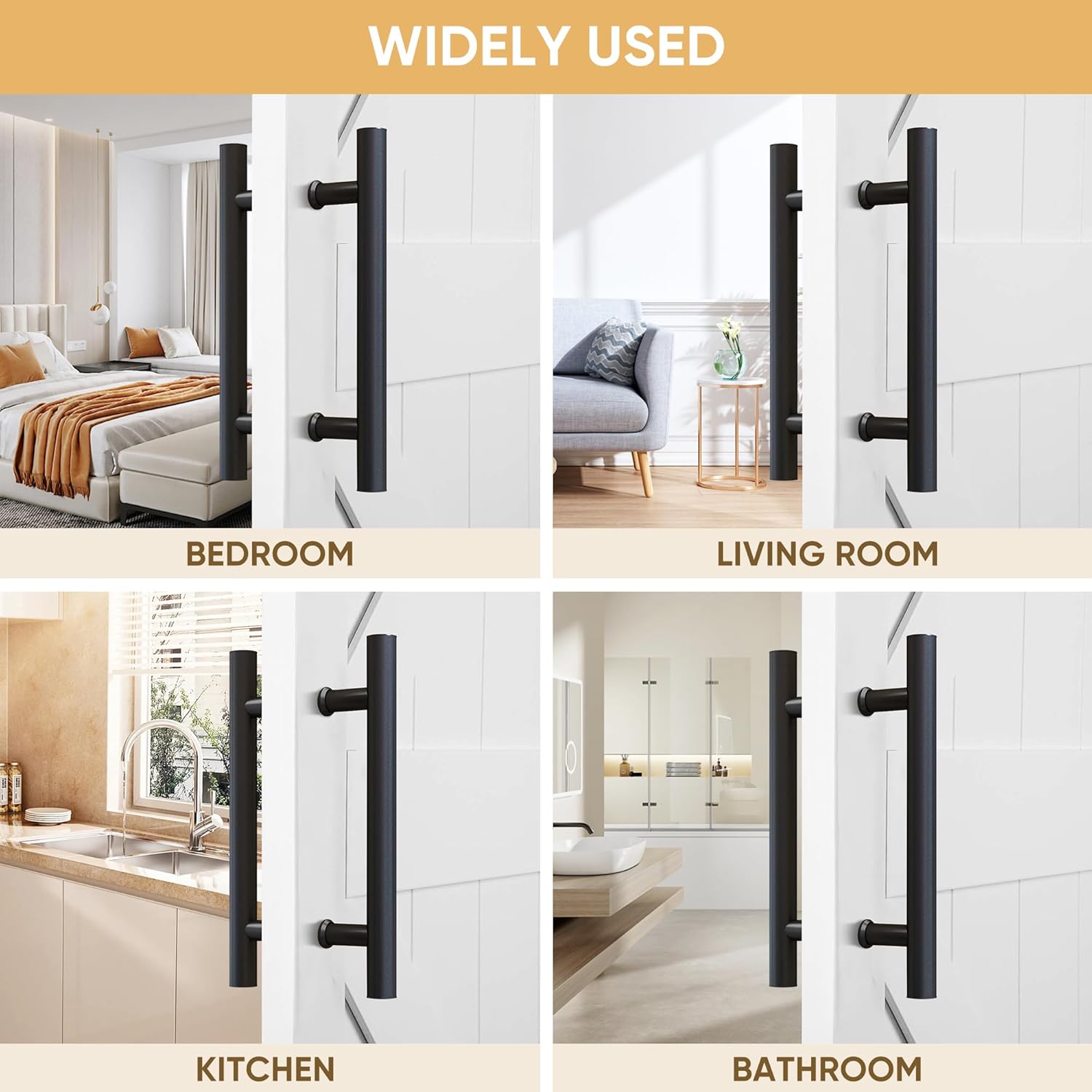 12" Push Pull Barn Door Handle, Double Side H Shape Sliding Door Handrail, Heavy Duty Swing Gate Handles, Flat Black