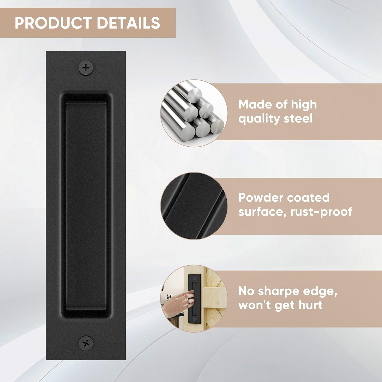 8" Recessed Door Pull Pocket Door Handles, Matte Black Sliding Barn Doors Handle for Closet, Bifold Doors, Sliding Door
