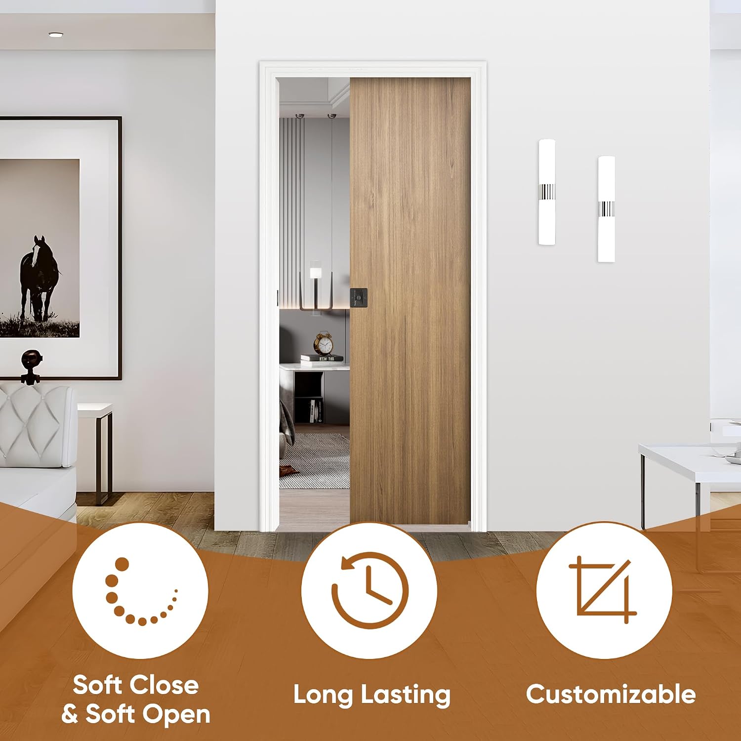 30"x80" Pocket Door Frame Kit with 120LBS Two-Way Soft-Close Mechanism, Easy to Install Pocket Door Kit, for 24" to 30" Wide, Durable Pocket Door Hardware