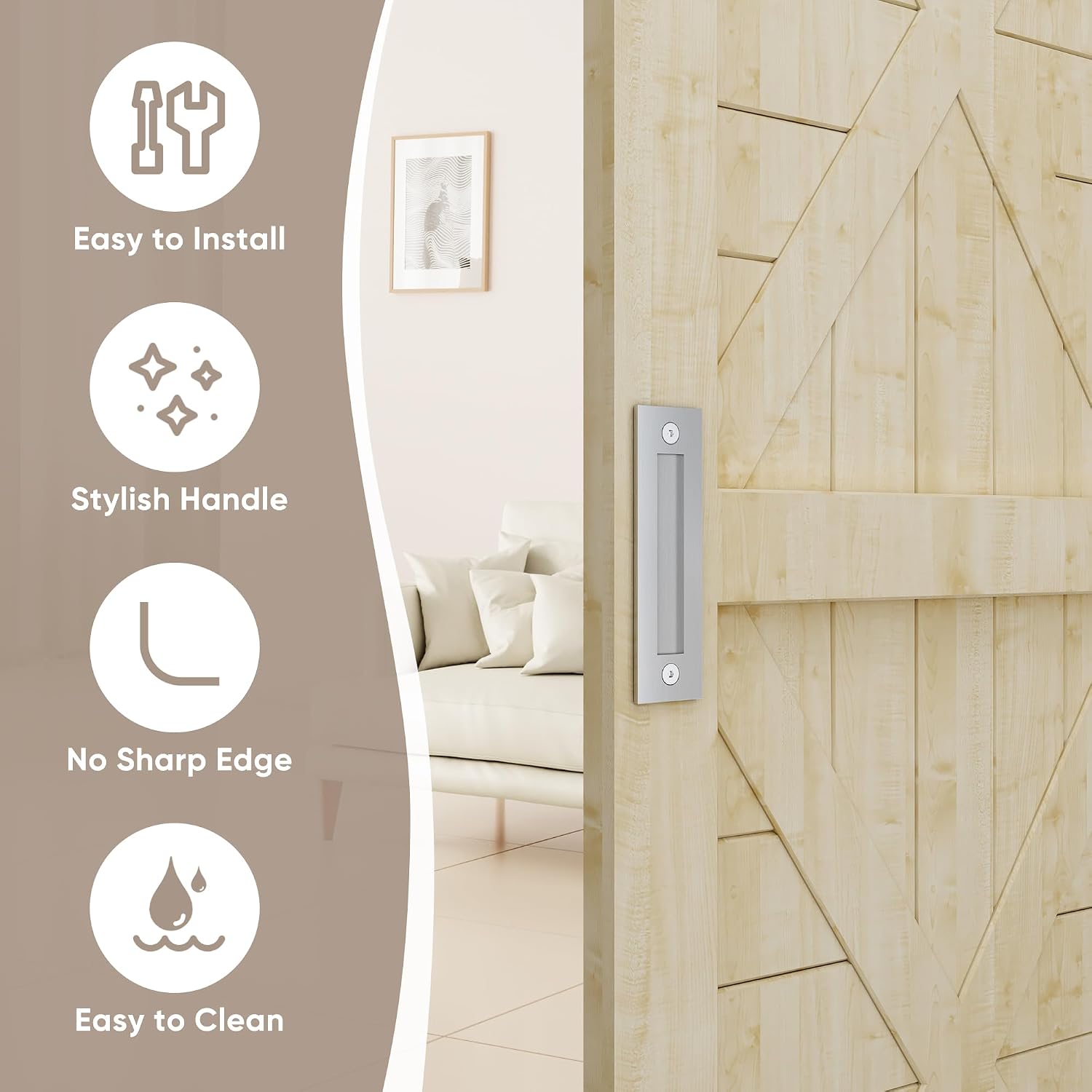 8'' Sliding Barn Door Handle Stainless Steel Modern Simple Finger Flush Pull Handle for Gates Garages Sliding Doors Cabinets Closet and Drawers