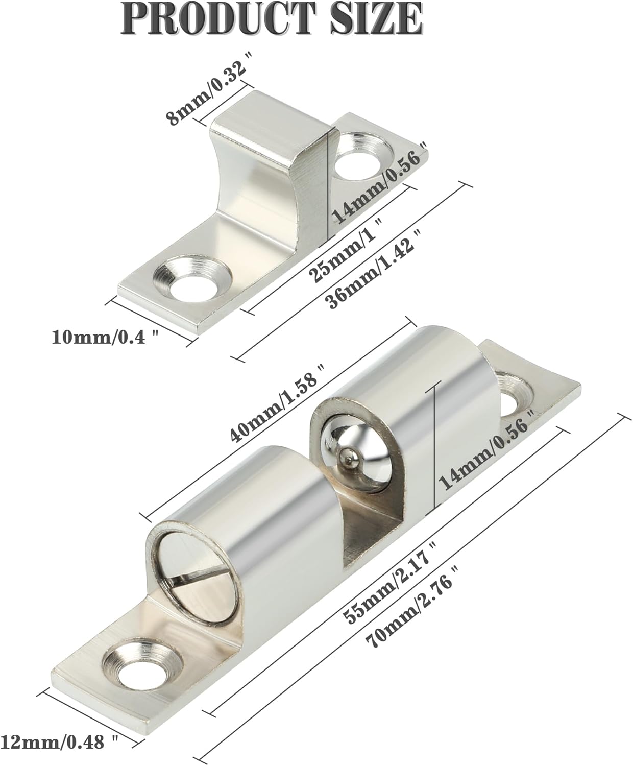 Adjustable Double Ball Tension Roller Catch Latch Brass Cabinet Door Latch,67mm Solid Metal Cabinet Latches and Catches,Pack of 4