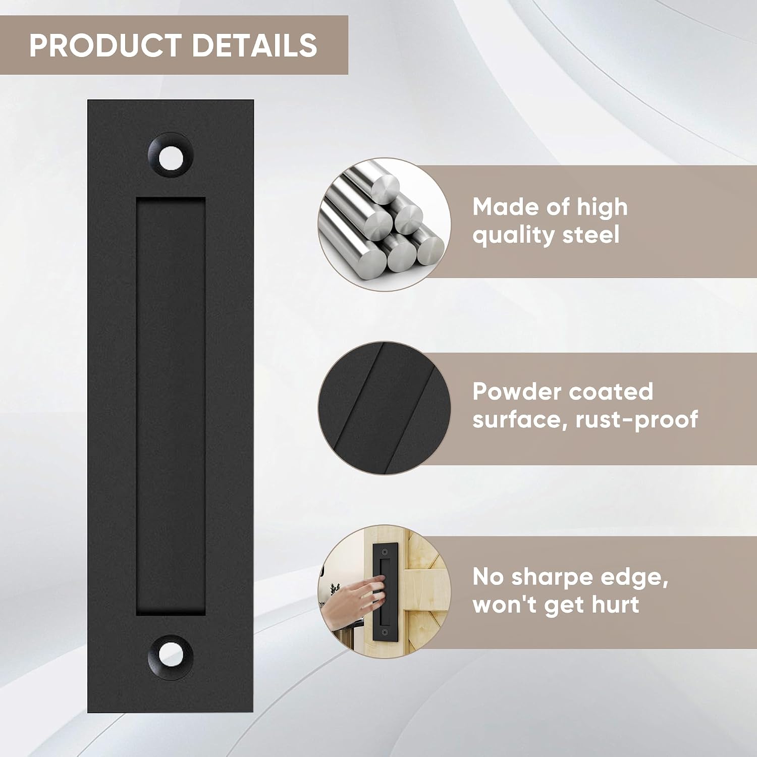 8-3/5'' Sliding Barn Door Handle Modern Simple Finger Flush Pull Handle for Gates Garages Sliding Doors Cabinets Closet and Drawers
