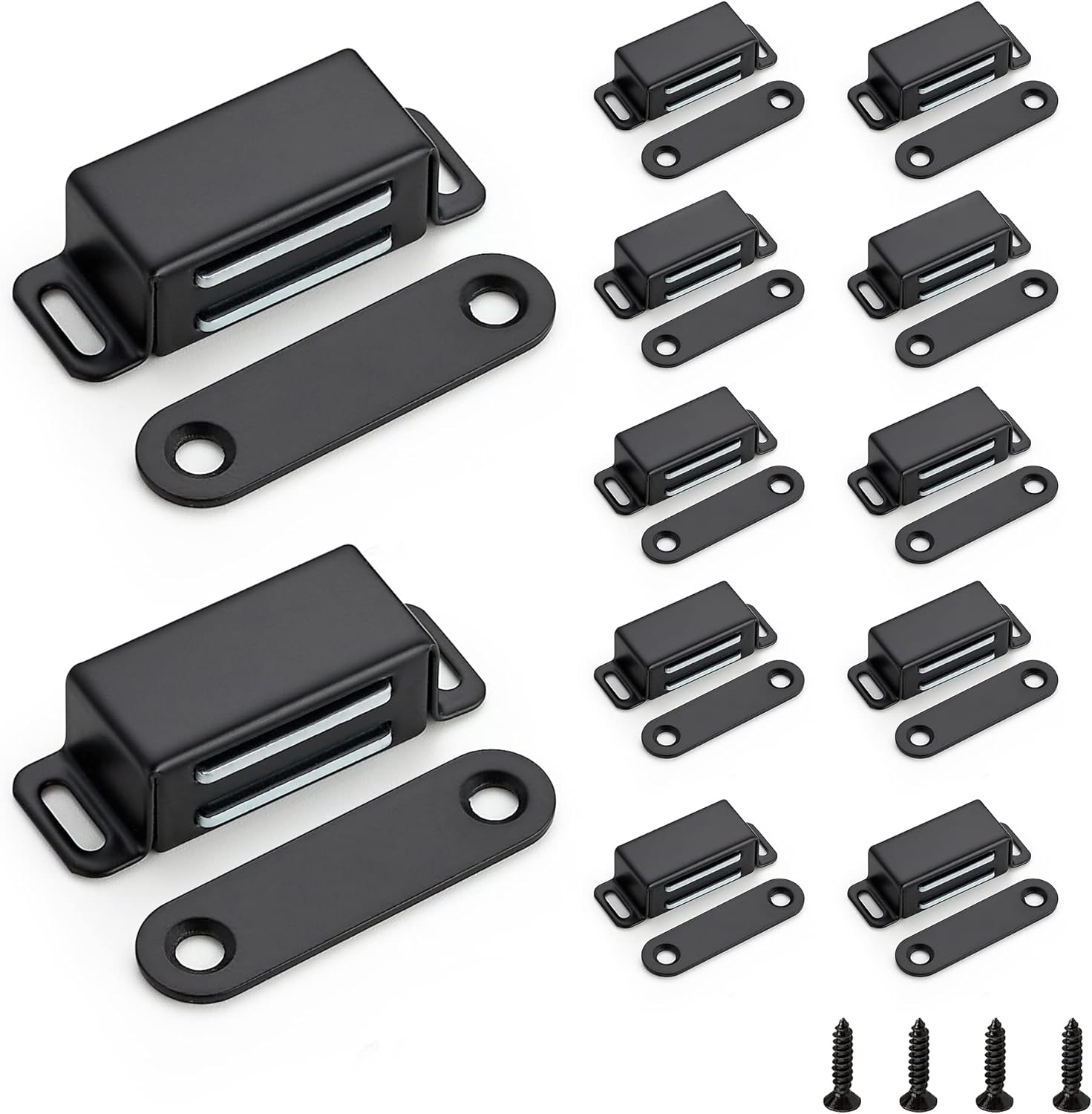 12 Pack Black Magnetic Door Catch, Matte Black Cabinet Magnets, Strong Magnetic Catch Latch