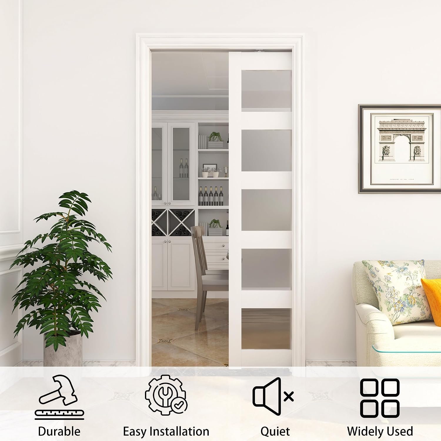 6FT Commercial Grade Pocket Door Hardware and Track Set with Soft Close Mechanism, Sliding Door Hardware for Door Wide 24"-36", Durable and Smoothly