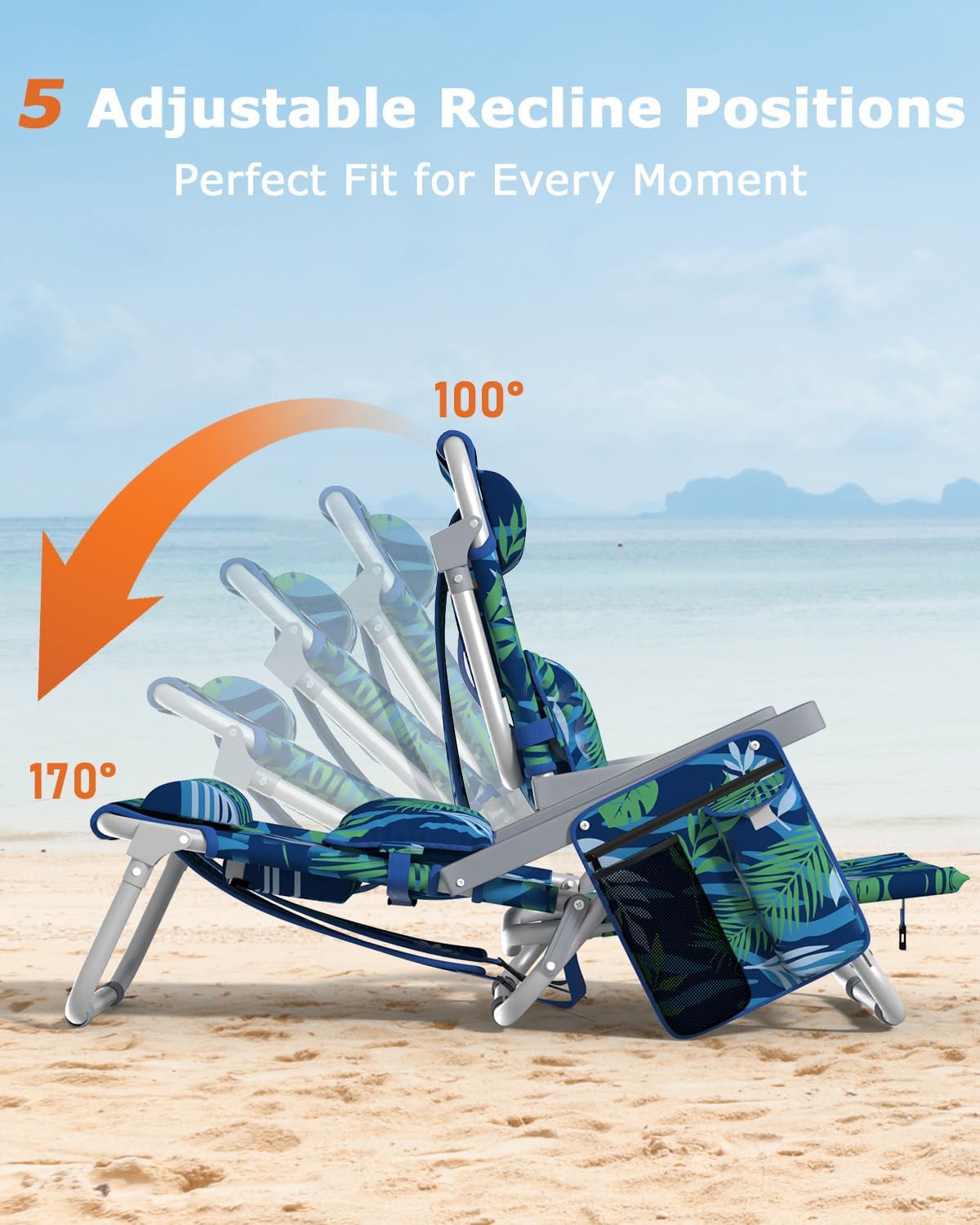 Camping Chair for Adults, Reclining Backpack Chair for Pool, Beach, Camping, Outdoors