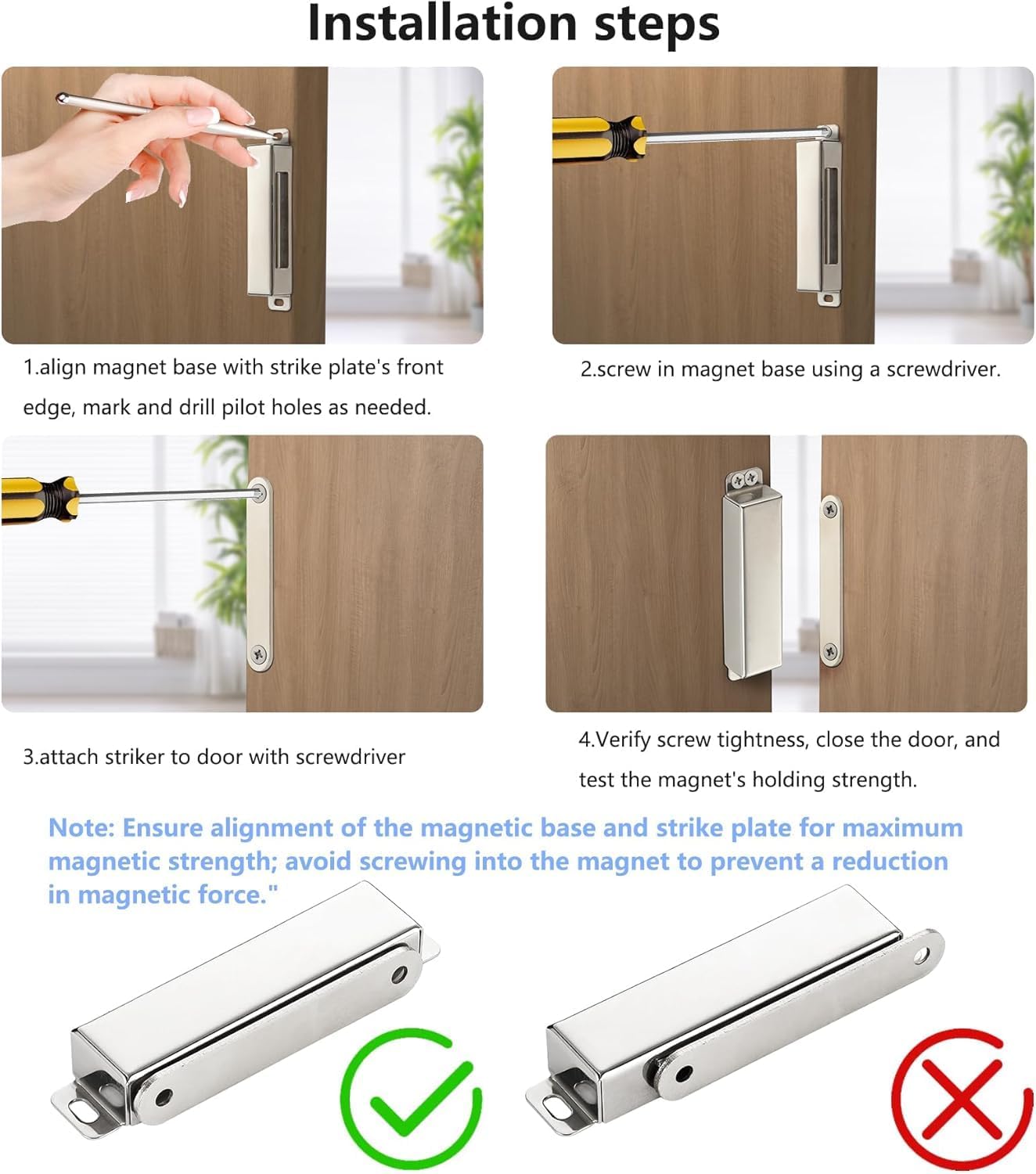 2 Pack | Heavy-Duty Magnetic Door Catch - 90lb Pull Force, Stainless Steel, Anti-Rust, Ideal for Screen Door, Pantry Door, Barn and RV Doors