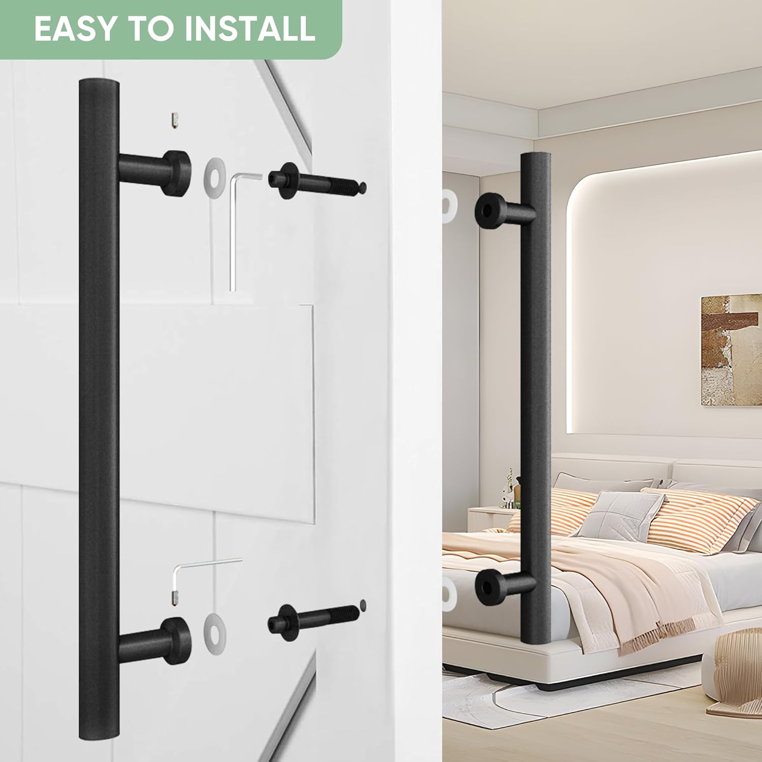 16" Matte Black Stainless Steel Barn Door Handles - Heavy Duty Door Pull Set for Sliding Barn Doors, Pocket Doors