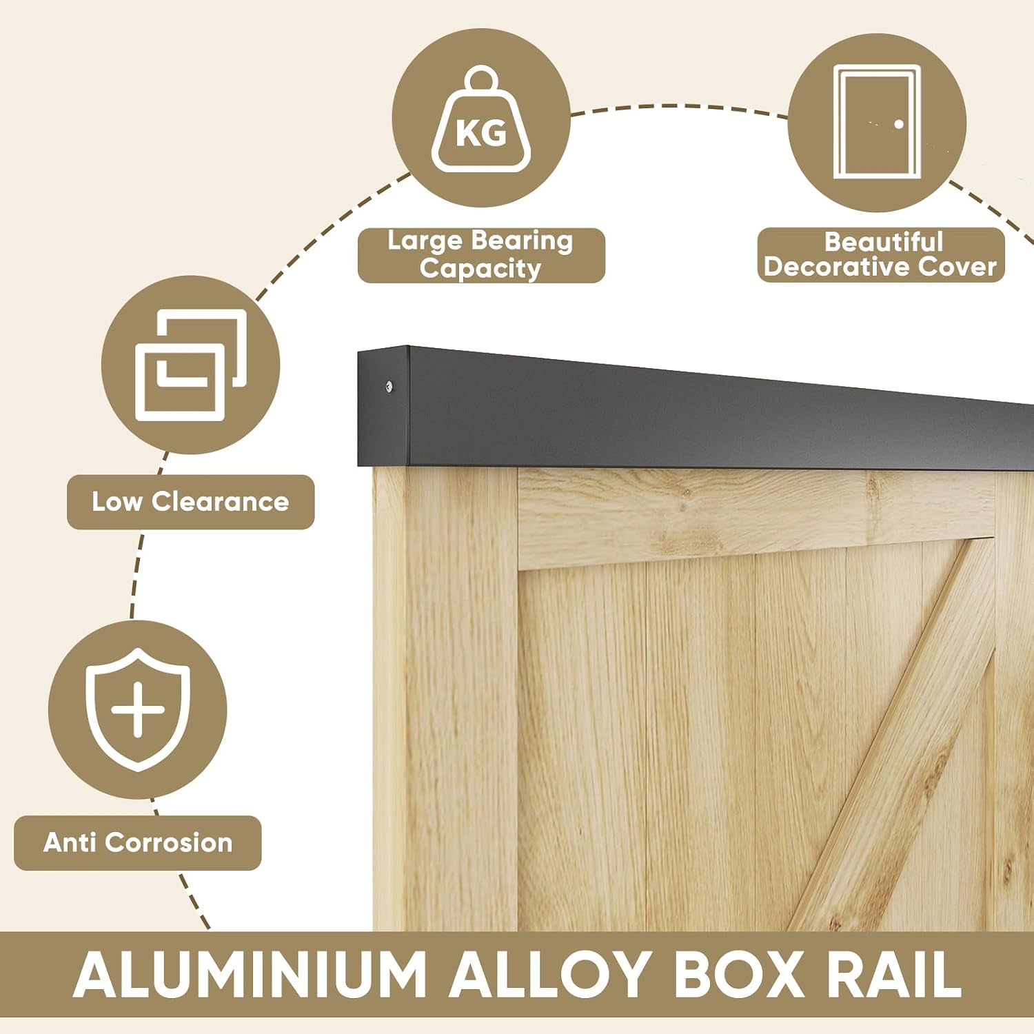6FT Barn Door Hardware Kit, Aluminium Alloy Box Rail Hardware, Low Clearance Sliding Door Track for Classic Modern Interior Single Wooden Door
