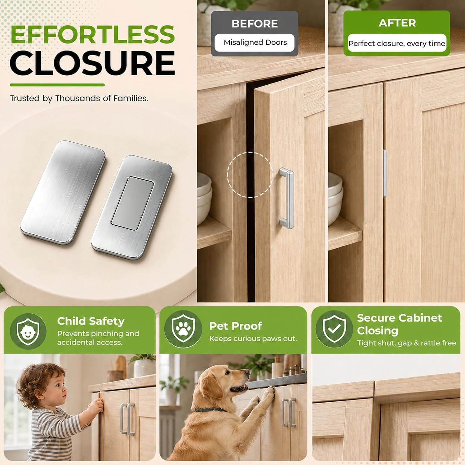 Ultra Thin Magnets for Cabinet Doors | Stainless Steel | Magnetic Cabinet Catch