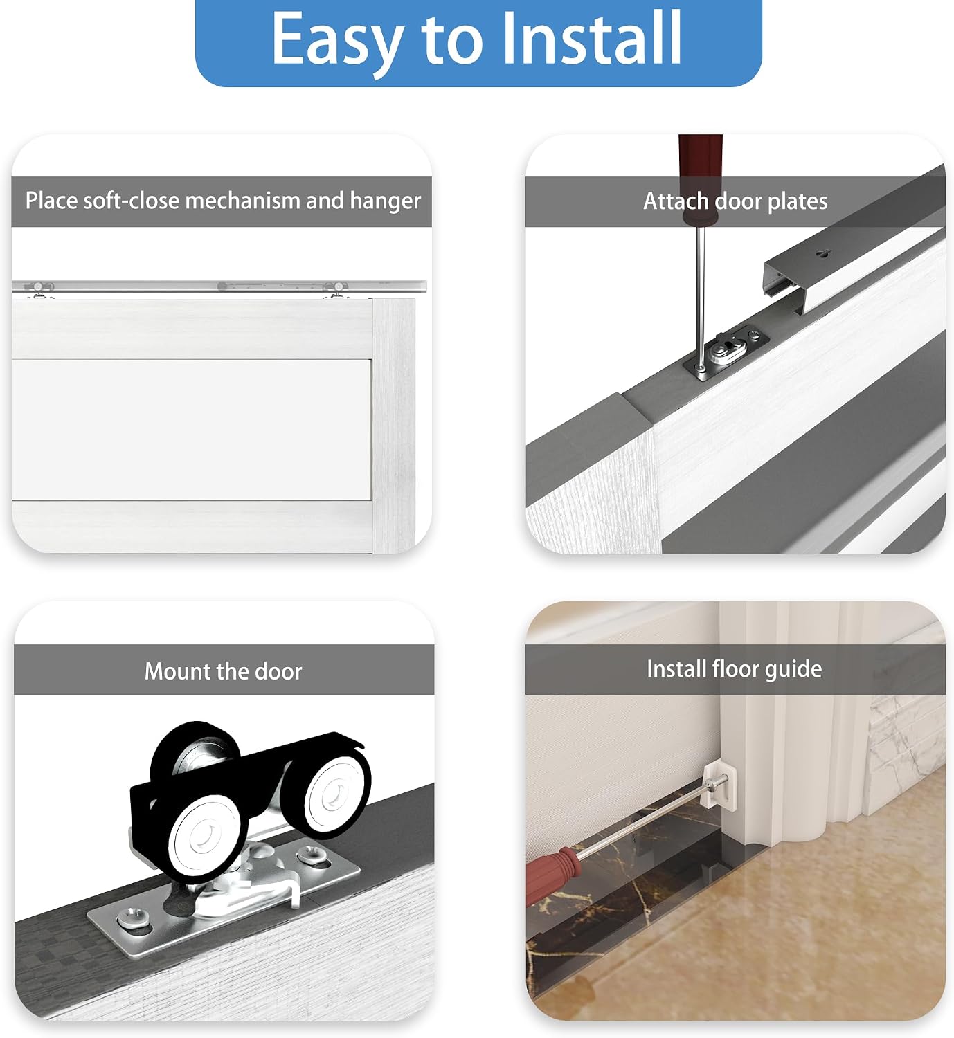 6FT Commercial Grade Pocket Door Hardware and Track Set with Soft Close Mechanism, Sliding Door Hardware for Door Wide 24"-36", Durable and Smoothly