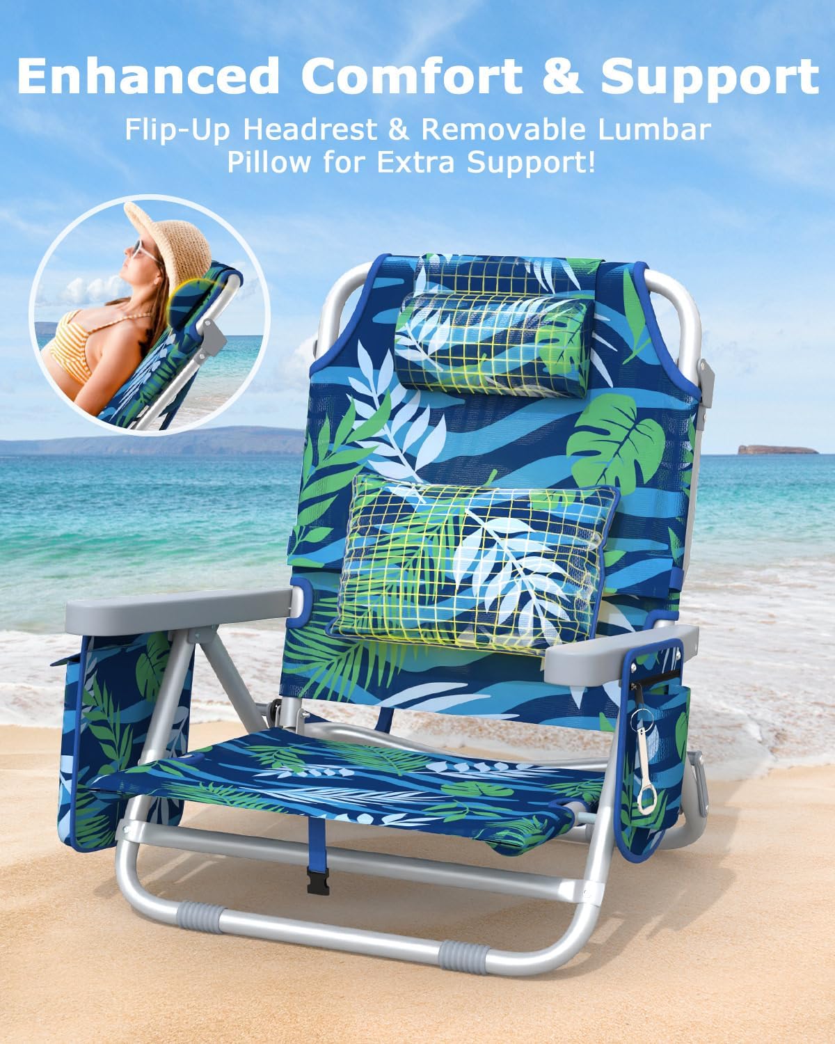 Camping Chair for Adults, Reclining Backpack Chair for Pool, Beach, Camping, Outdoors