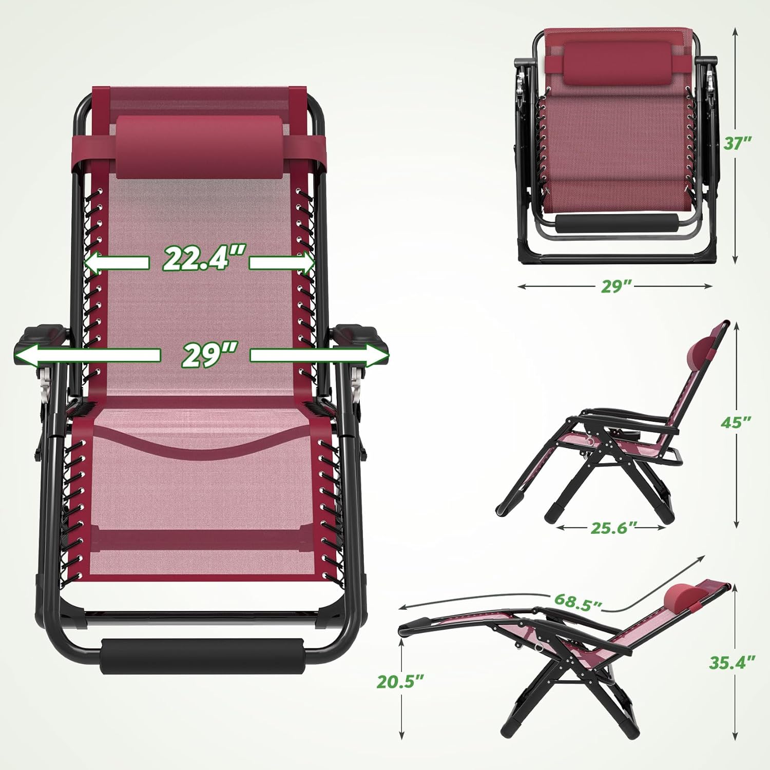 29In XL Zero Gravity Chair w/Cushion, Zero Gravity Recliner Lounge Chair for Indoor and Outdoor