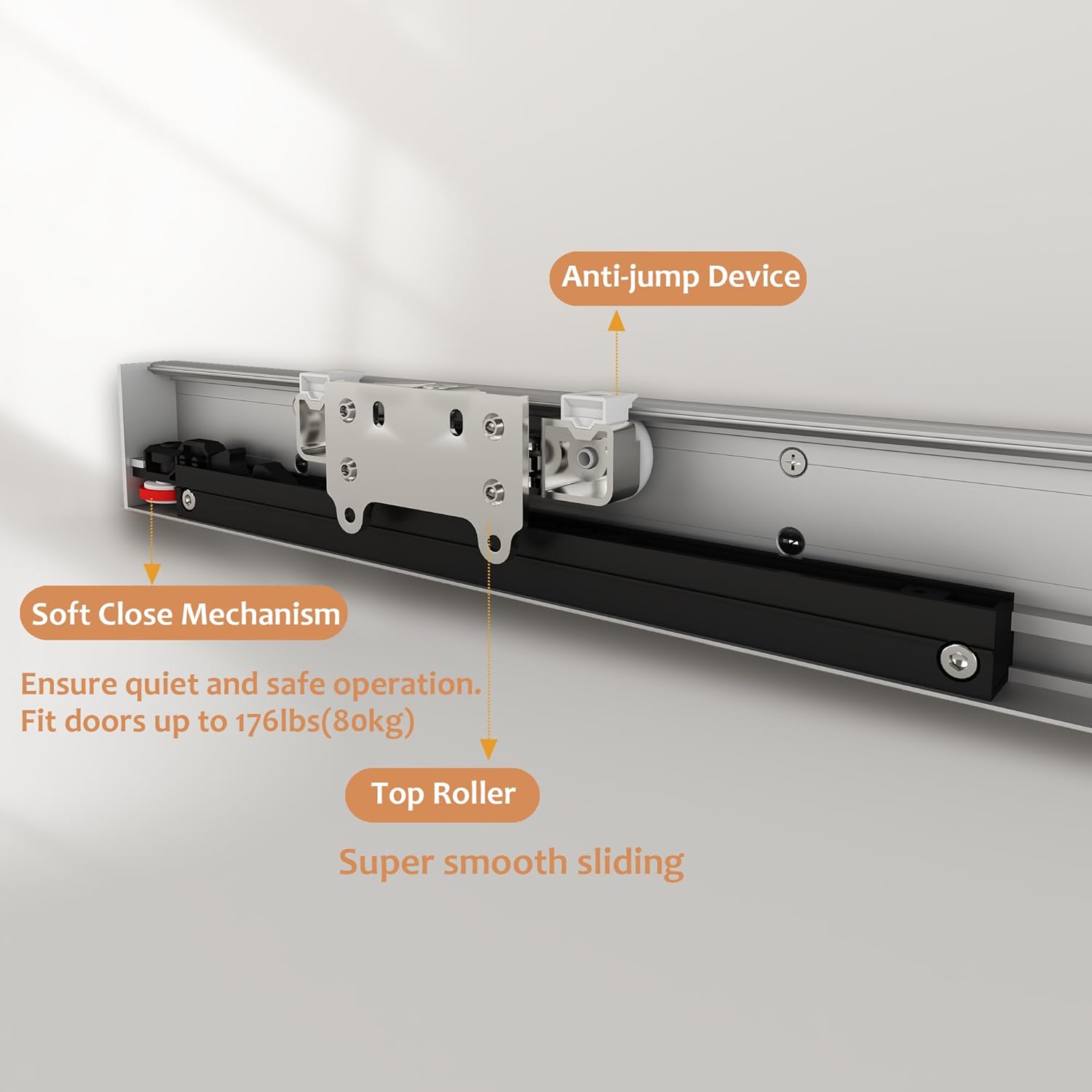 30" Concealed Barn Door Hardware Kit with Soft Close Mechanism, Wall Mounted Invisible Sliding Door Track for Opening Width 22" to 26", Hidden Barn Door Hardware Kit, Door Needs Groove