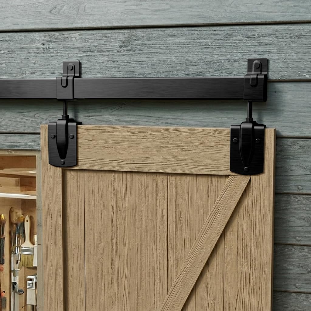 8FT Box Rail Exterior Barn Door Hardware Kit, Heavy-Duty Black Sliding Barn Door Track System, Wall Mount Door Hardware Kits (Door Not Included)