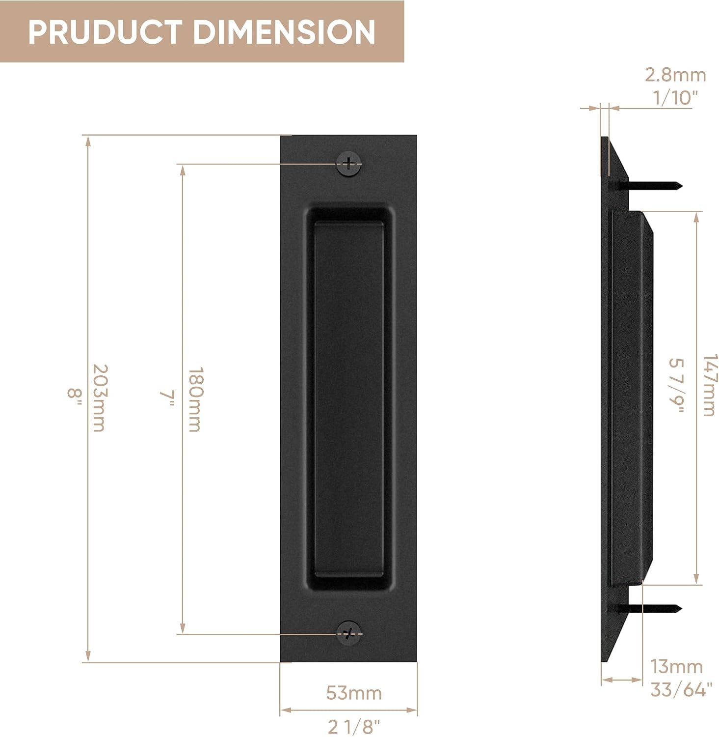 8" Recessed Door Pull Pocket Door Handles, Matte Black Sliding Barn Doors Handle for Closet, Bifold Doors, Sliding Door