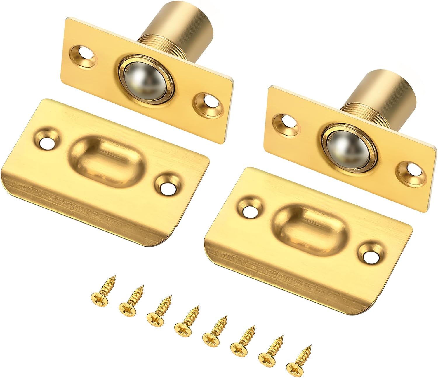 2 Pack Adjustable Door Ball Catch, Silver Closet Door Latch, Solid Brass Body & Stainless Steel Strike Plate