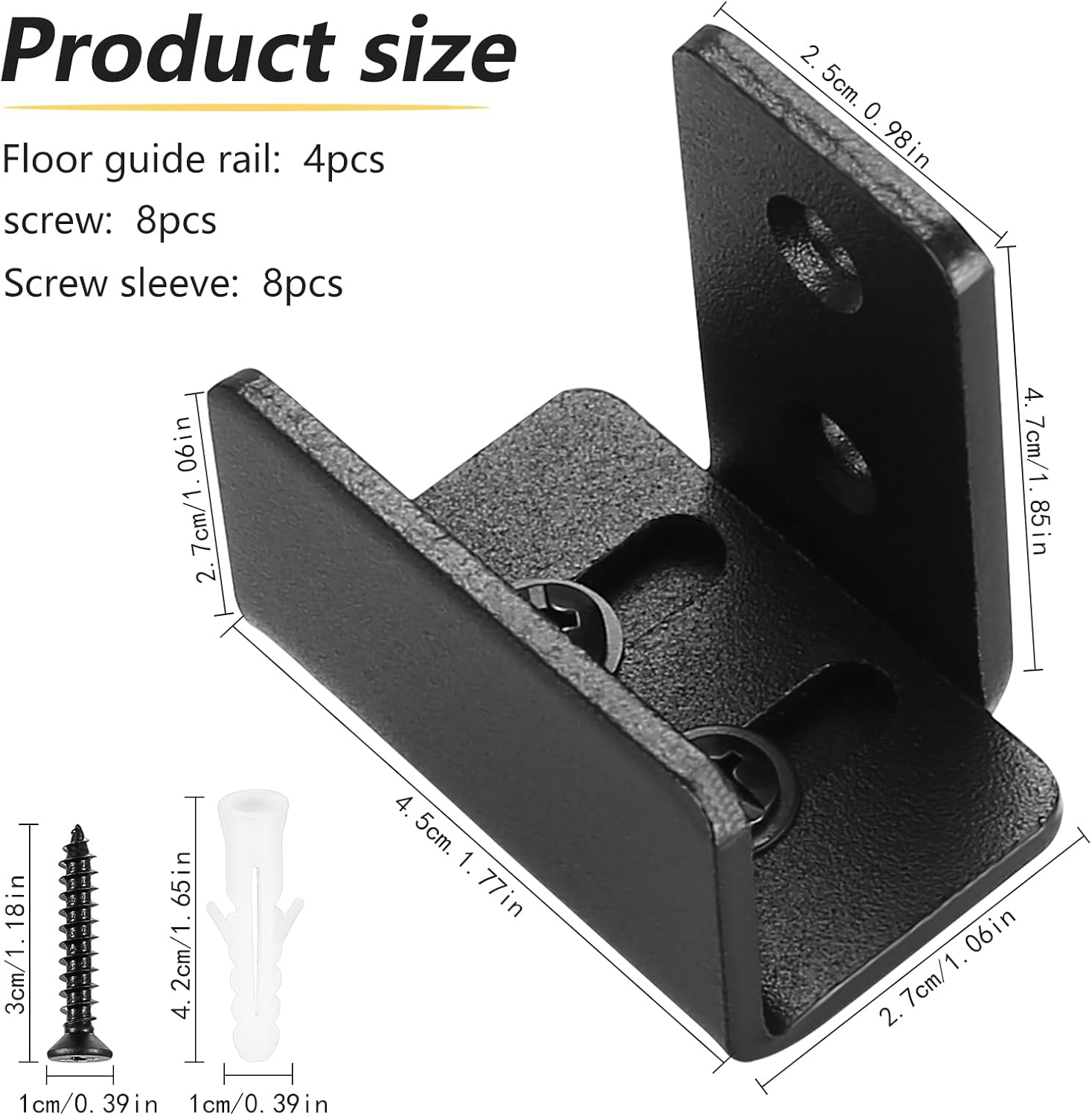 Sliding Barn Door Bottom Floor Guide, 4 Pcs U Shape Sliding Barn Door Hardware, Black Adjustable Floor Guide Wall Mount & Flush Flat Bottom Design for Door Cabinet, Up to 1-7/16" W 1-7/8" H