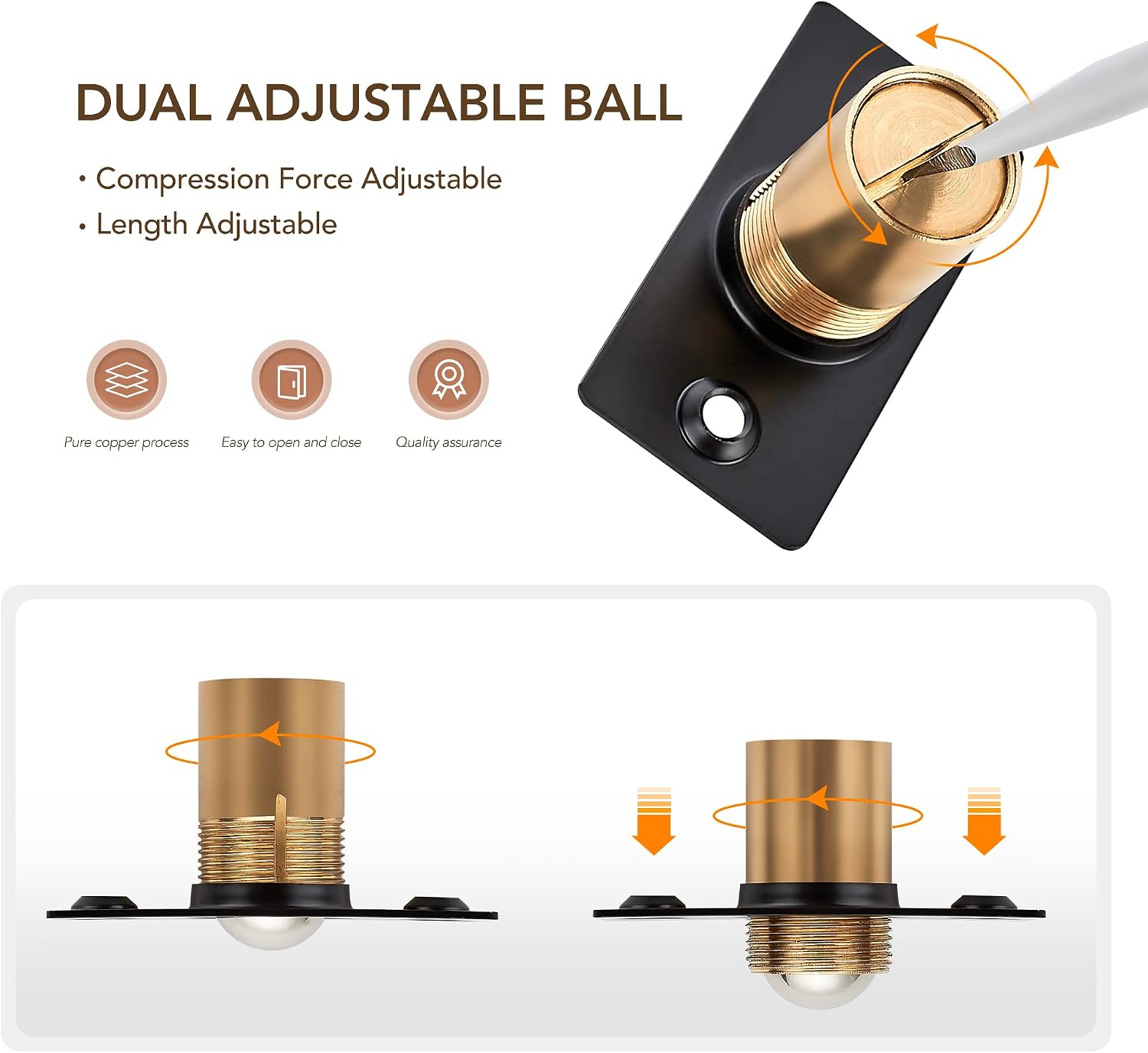 2 Pack Adjustable Door Ball Catch, Silver Closet Door Latch, Solid Brass Body & Stainless Steel Strike Plate