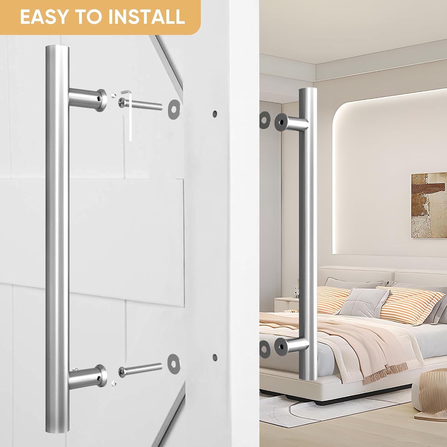 16" Push Pull Door Handle, Stainless Steel Double Sided H Shape Sliding Doors Handle, Heavy Duty Swing Door Handles