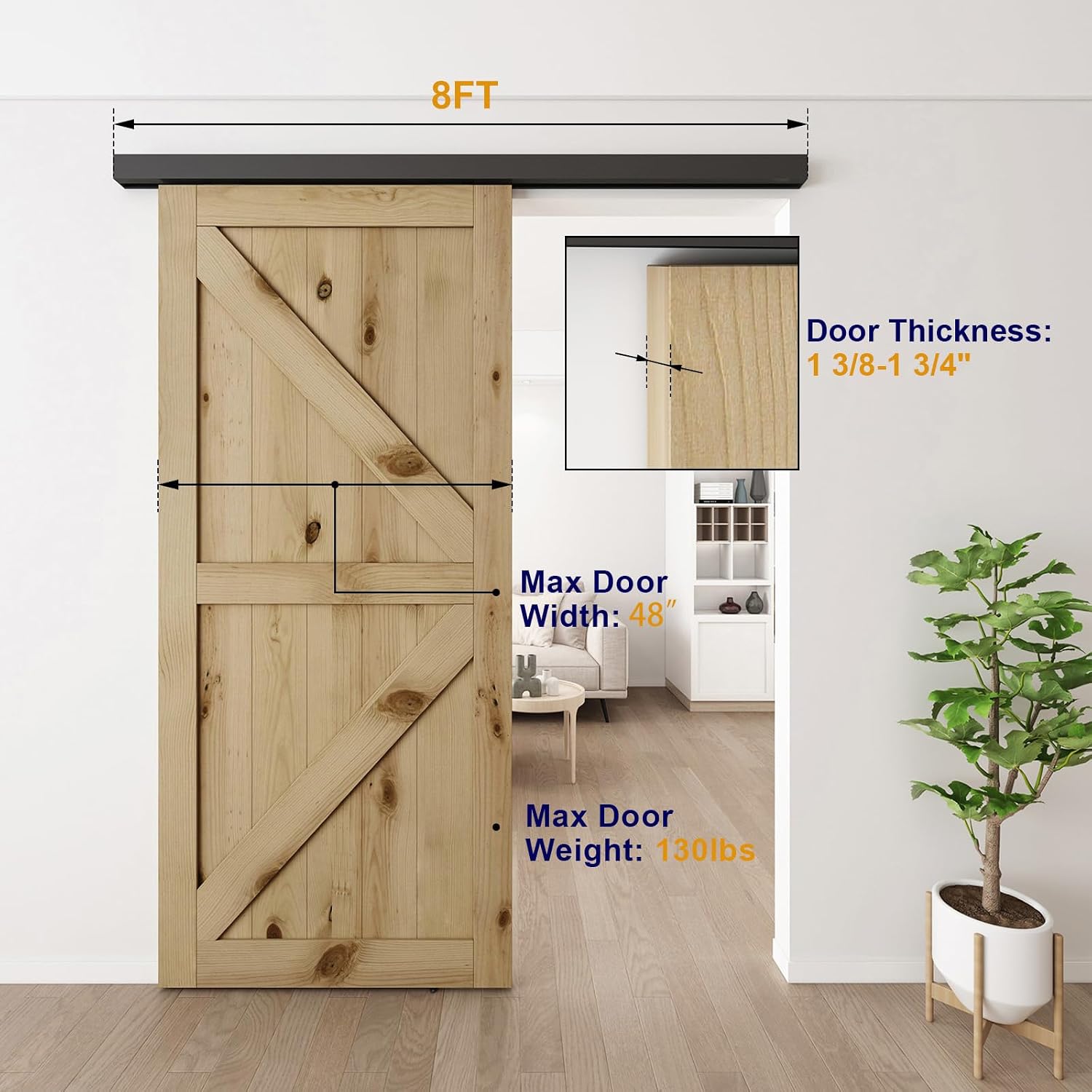 8FT Sliding Barn Door Hardware Track Kit, Aluminium Alloy Box Rail Wall Mount Barn Door Hardware, for Interior Wooden Door