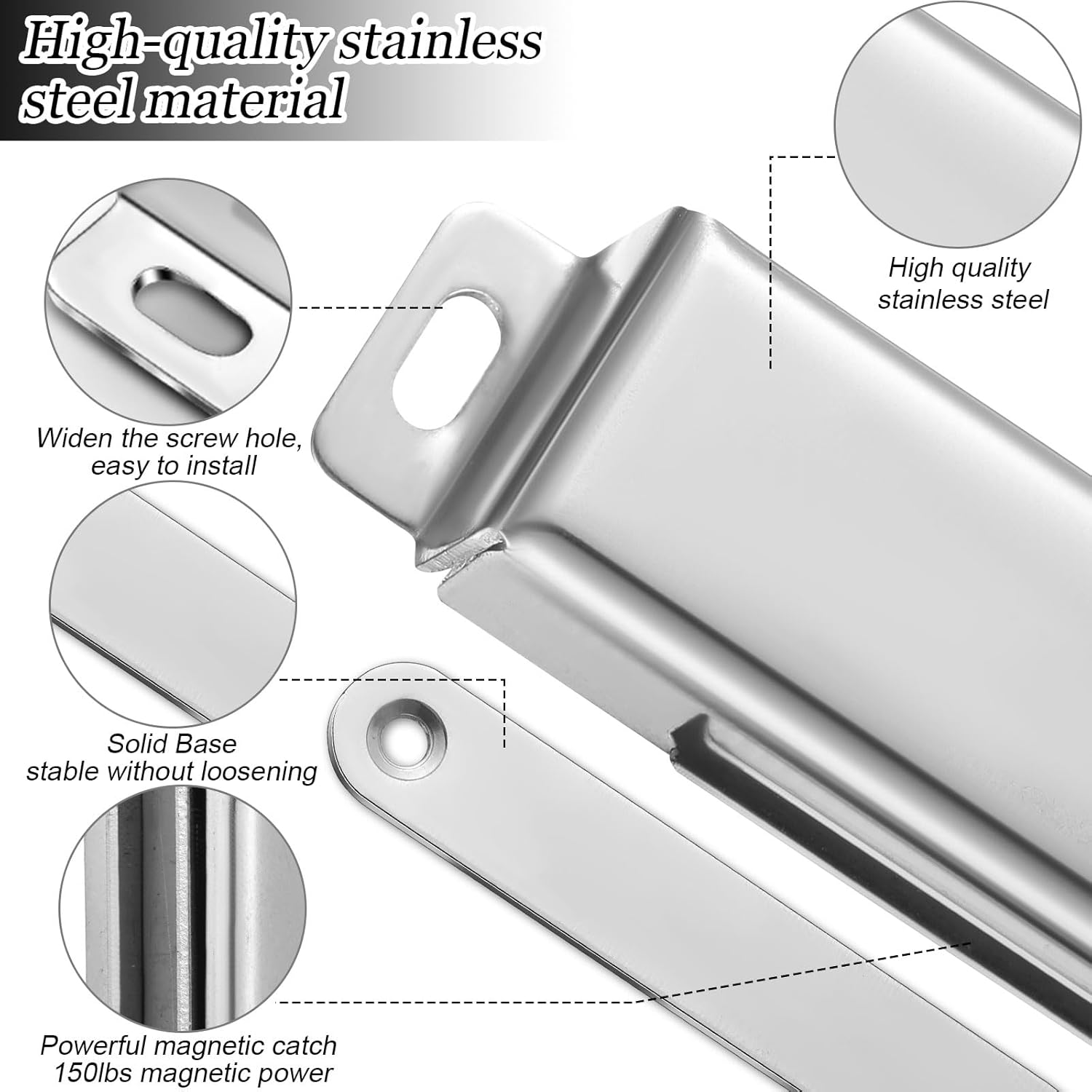 4 Pcs Magnetic Door Catch 150lb Stainless Steel Heavy Duty Strong Magnetic Cabinet Magnets for Closure Wardrobe Closet Cupboard Kitchen Bathroom Room Automatic