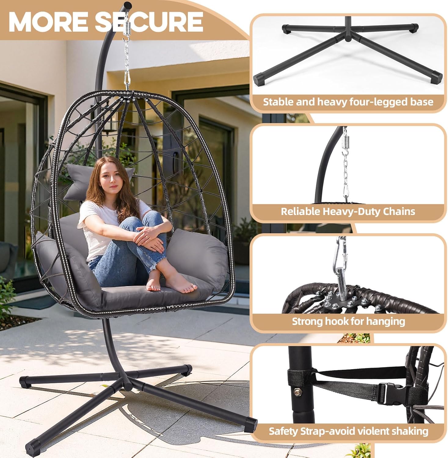 Ratten Wicker Hanging Egg Chai