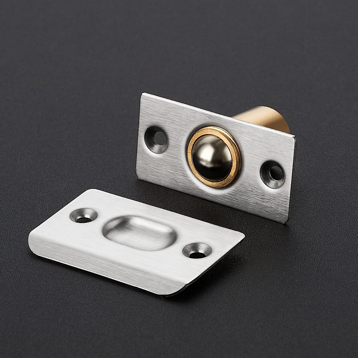 2 Pack Adjustable Door Ball Catch, Silver Closet Door Latch, Solid Brass Body & Stainless Steel Strike Plate