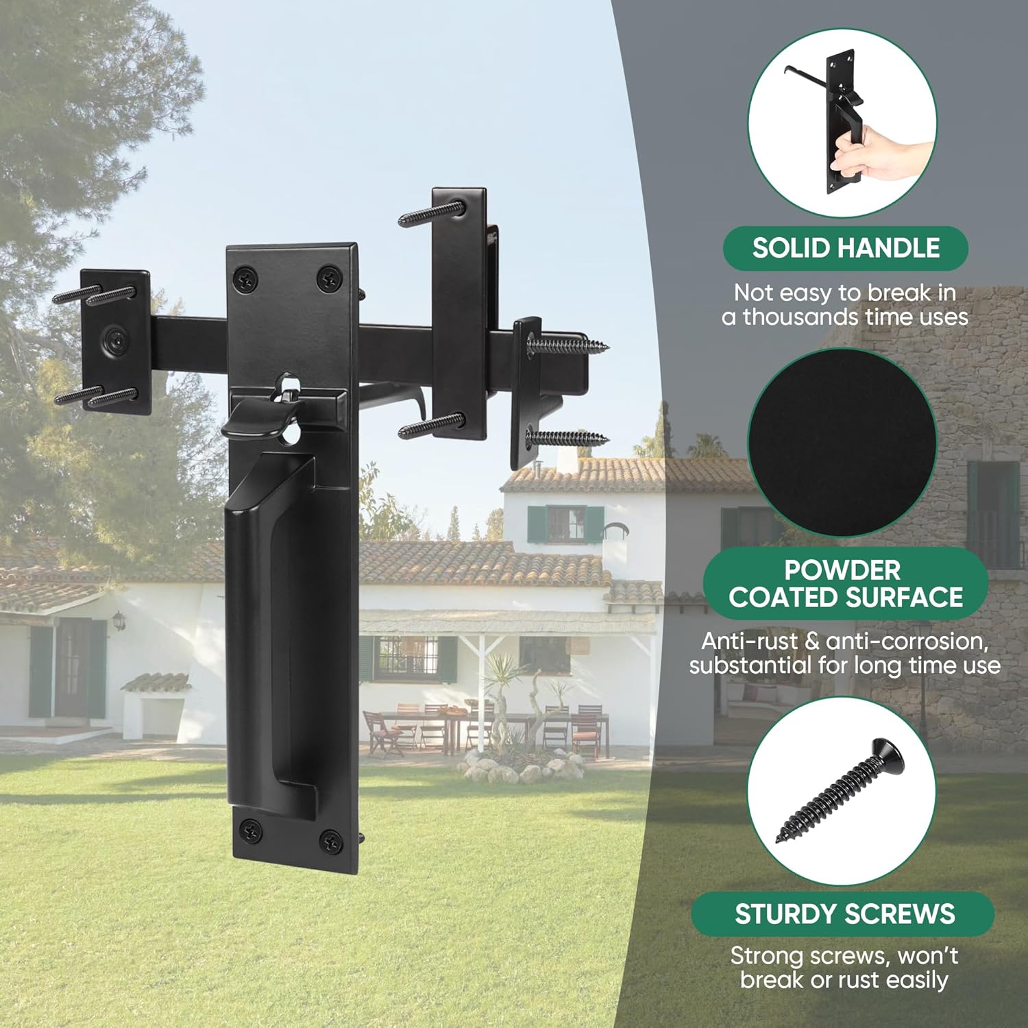 Heavy Duty Gate Latch, Two Sided Gate Latch, Gate Latches for Outdoor Fence, Wooden Gates, Pool Gate, Backyard, Garden
