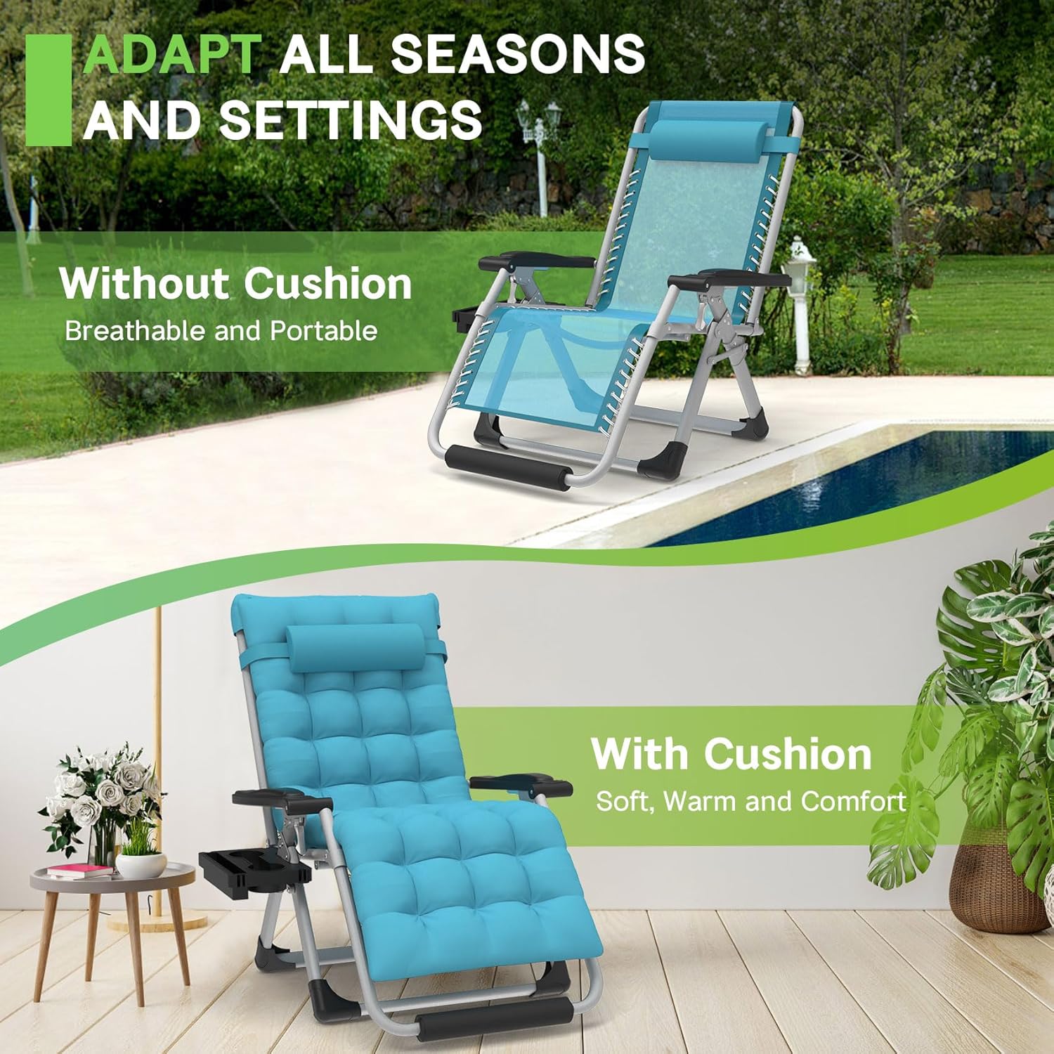 Anti Gravity Chair with Cup Holder and Footrest, 440LBS